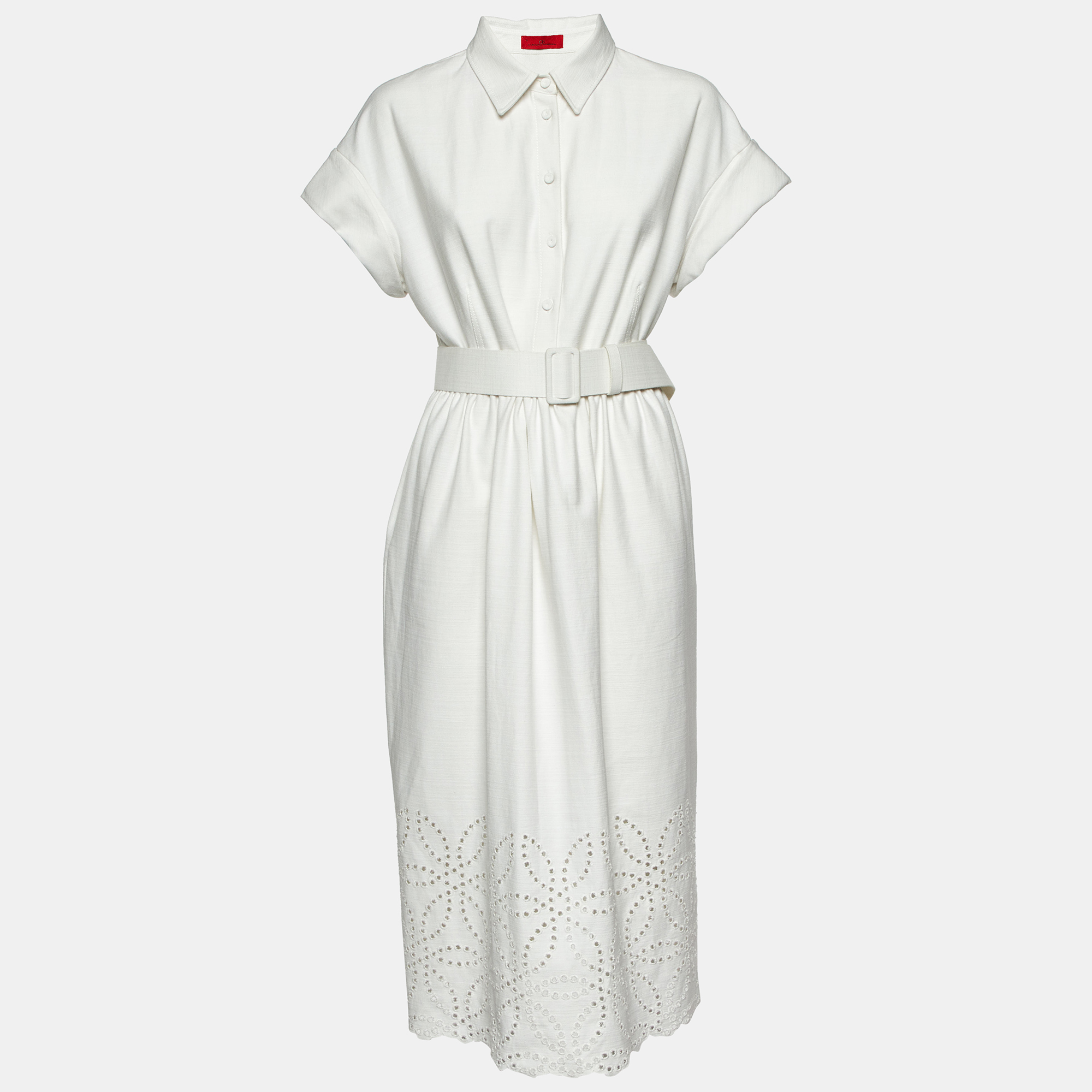 

CH Carolina Herrera White Cotton Belted Midi Dress L