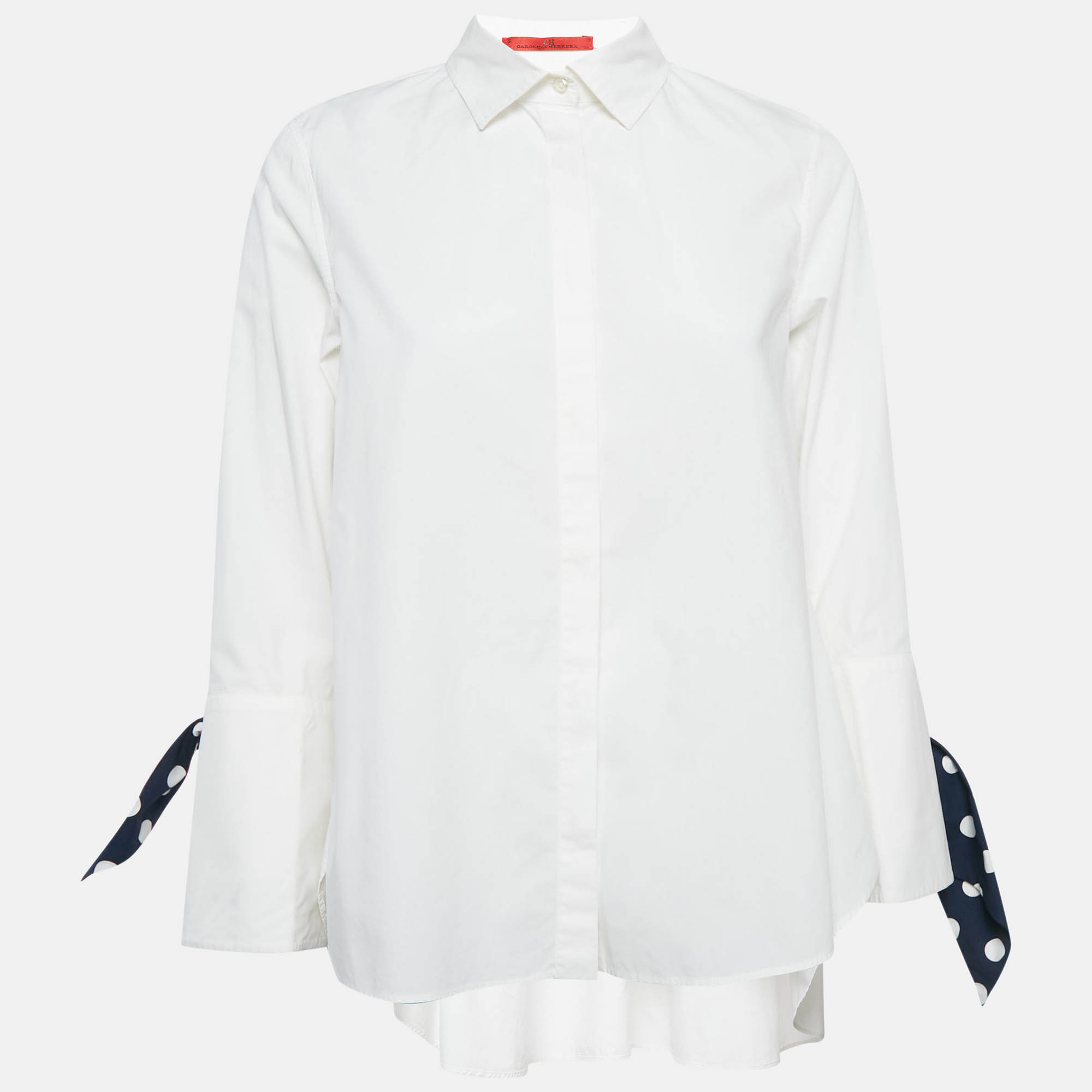 

CH Carolina Herrera White Cotton Polka Dot Cuff Tie-Up Shirt S