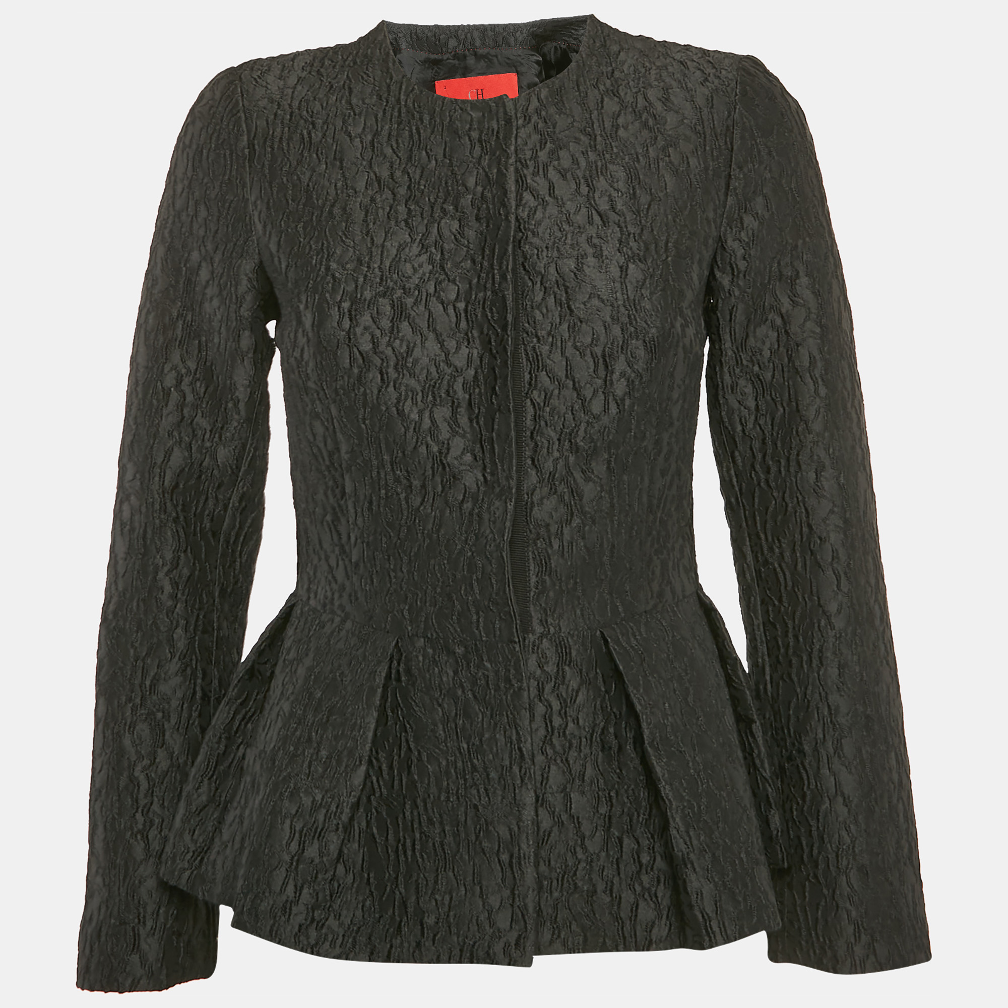 

CH Carolina Herrera Black Jacquard Peplum Jacket S