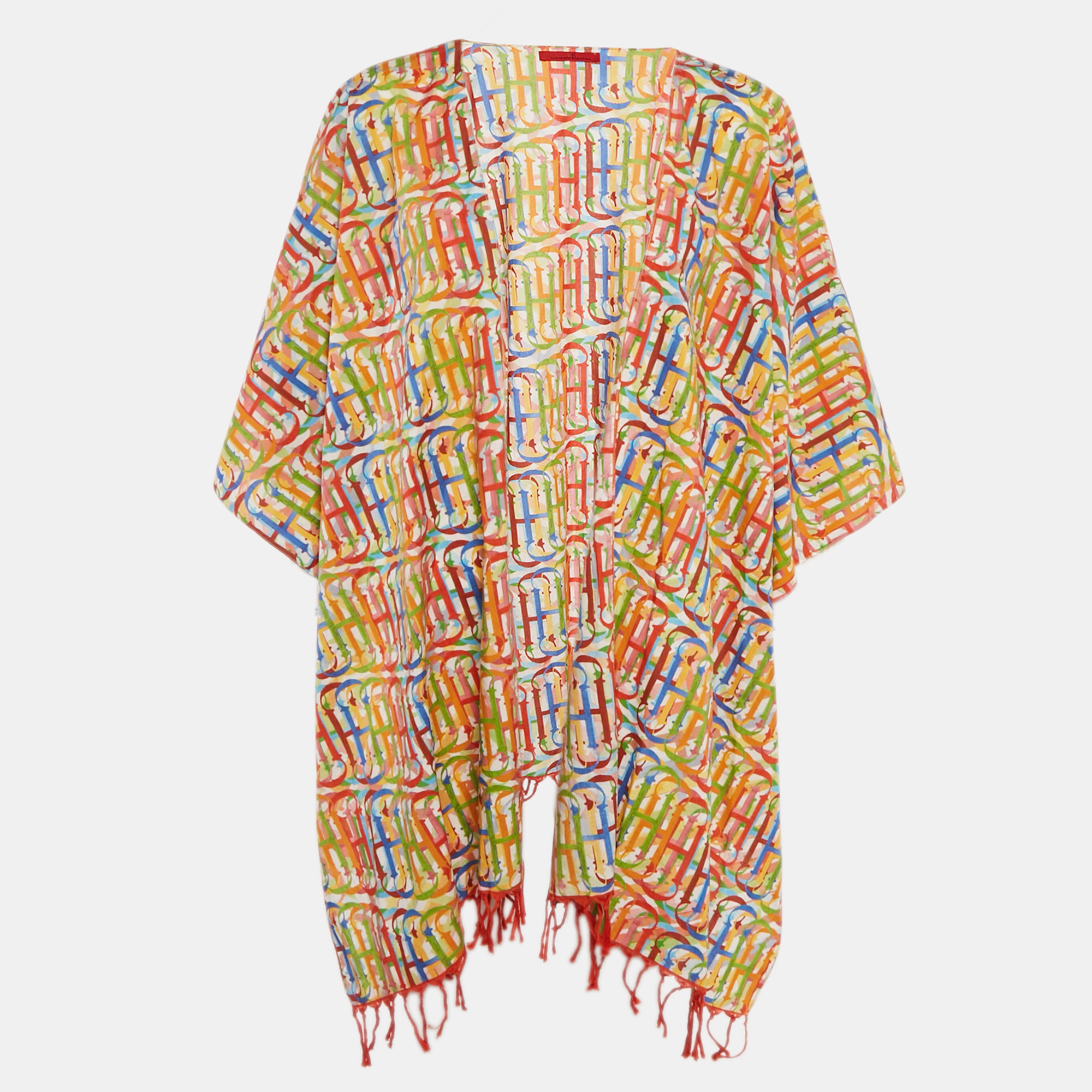 

CH Carolina Herrera Multicolor Logo Print Cotton Front Open Kaftan