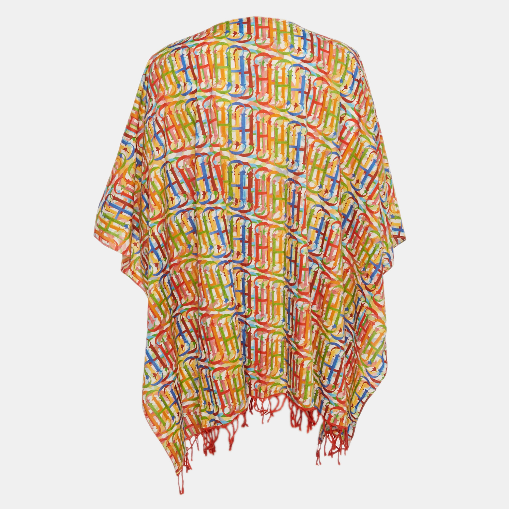 CH Carolina Herrera Multicolor Logo Print Cotton Front Open Kaftan One Size 