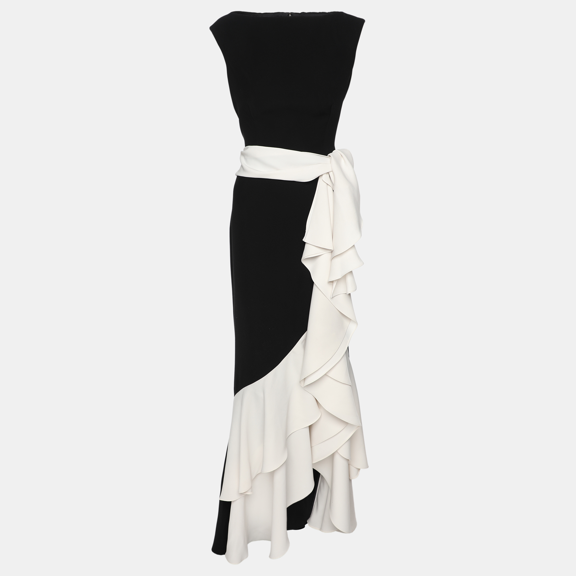 

CH Carolina Herrera Black/White Crepe Ruffle Detail Sleeveless Maxi Dress M