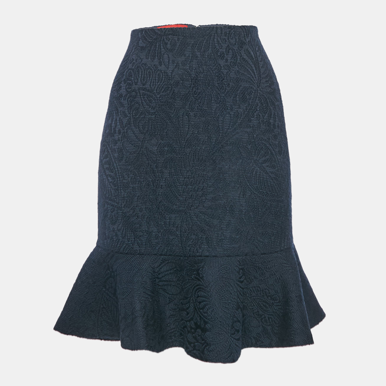 

CH Carolina Herrera Navy Blue Jacquard Wool Short Skirt M