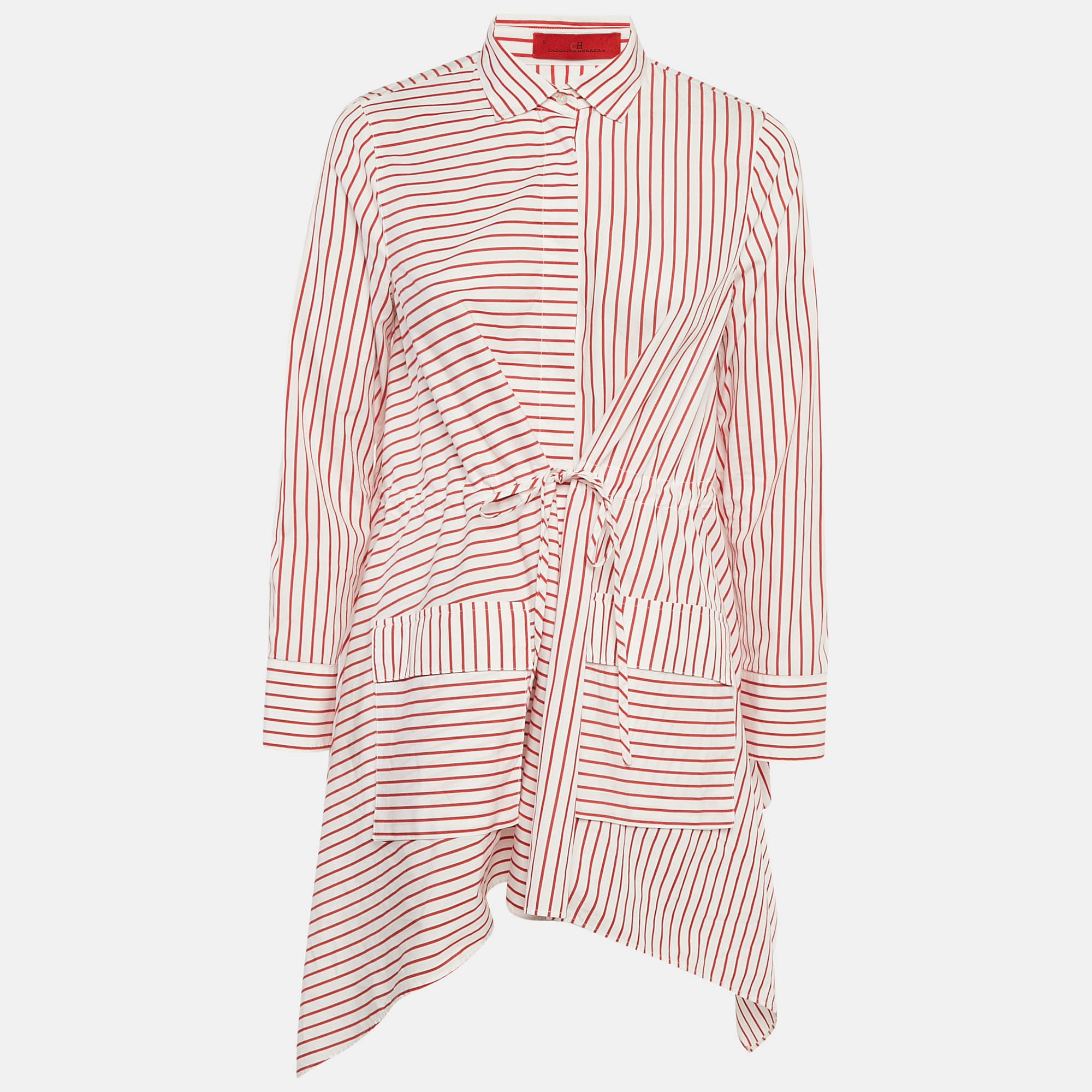 

CH Carolina Herrera Red Striped Cotton Asymmetrical Long Sleeve Shirt M