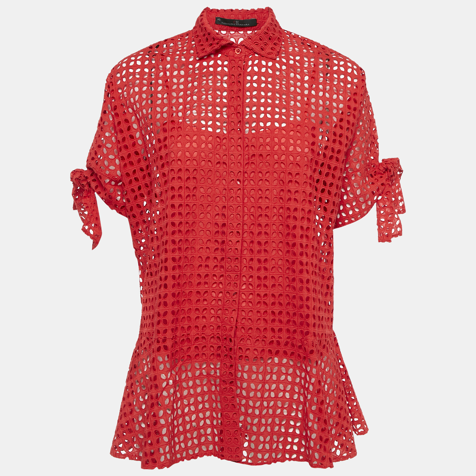 

CH Carolina Herrera Red Cotton Lace Loose Fit Shirt XS