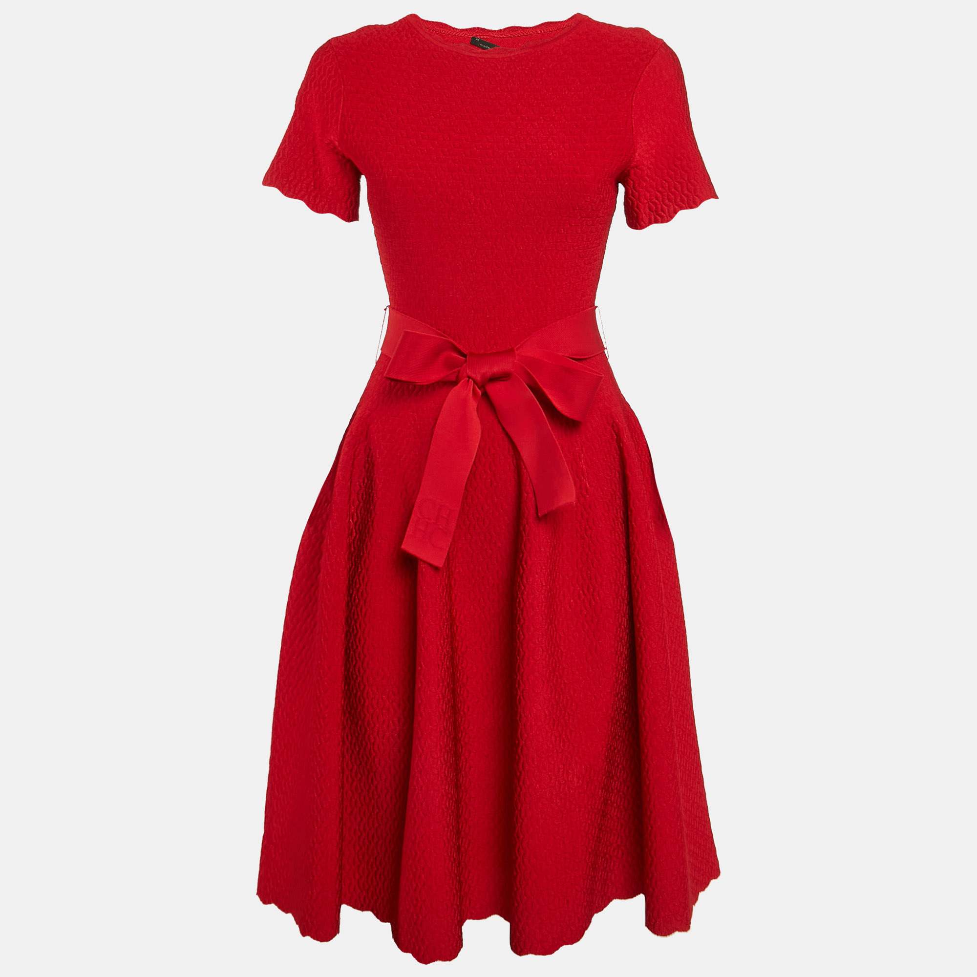 

CH Carolina Herrera Red Textured Knit Short Dress XS