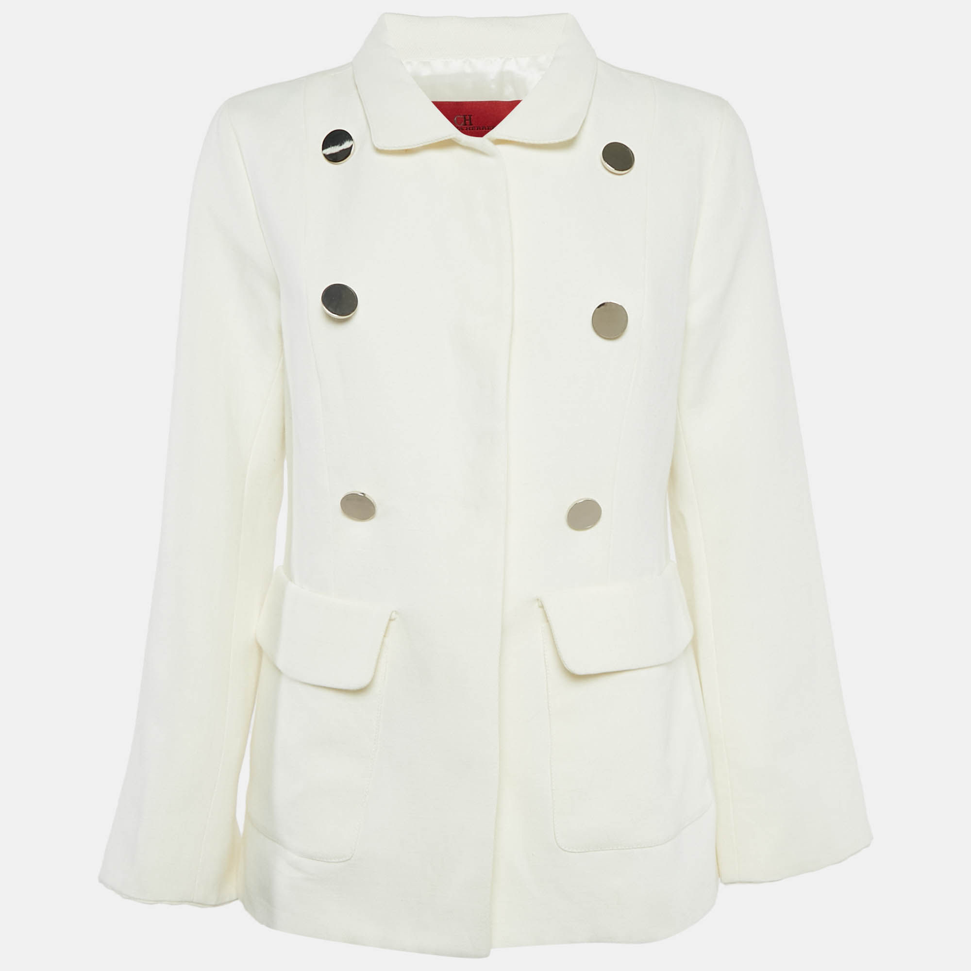 

CH Carolina Herrera Cream Gabardine Double Breasted Jacket S