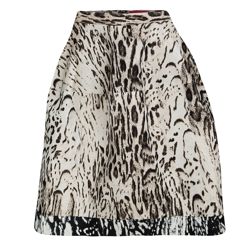 CH Carolina Herrera Beige Leopard Pattern Jacquard Skirt S