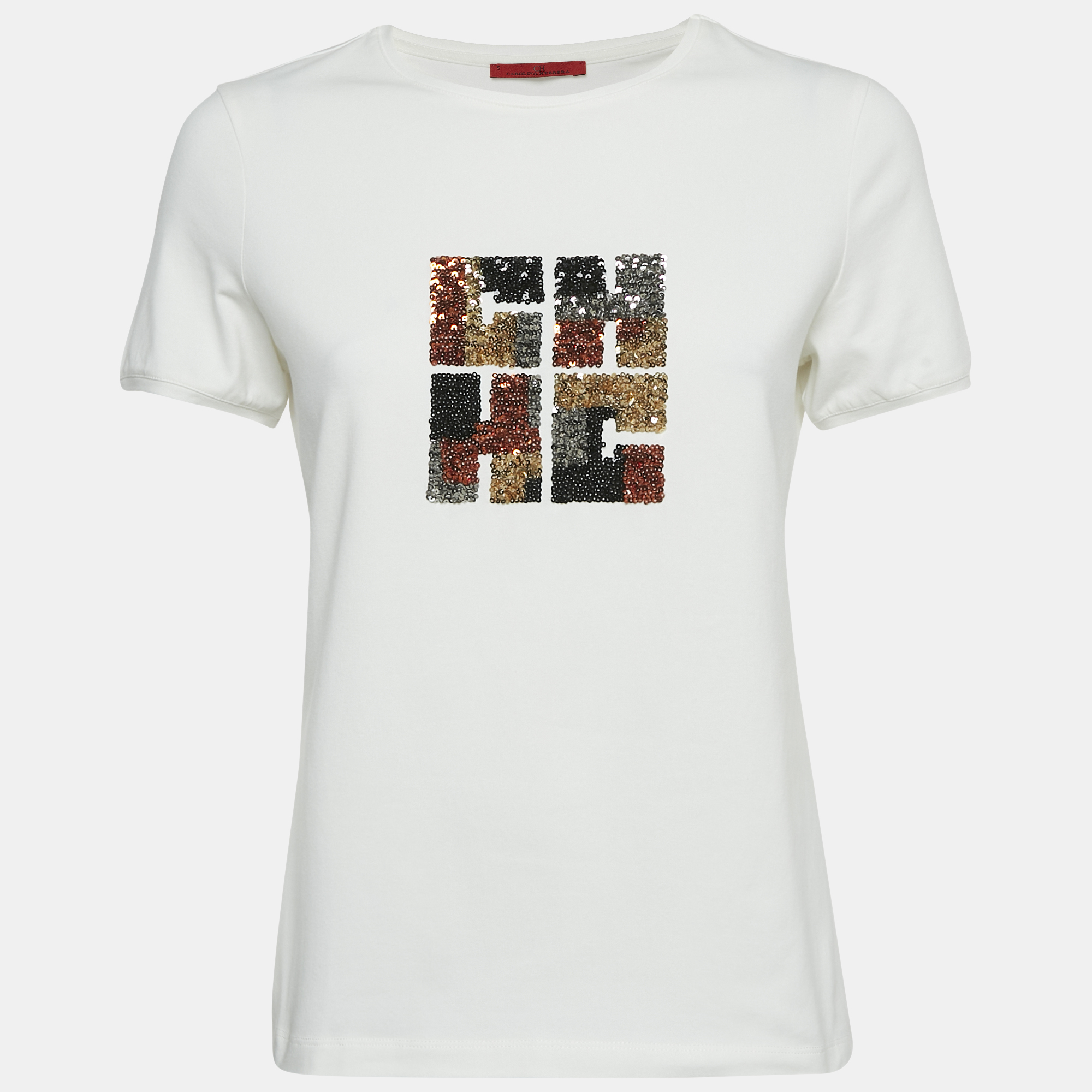 

CH Carolina Herrera White Sequin Embroidered Jersey T-Shirt S