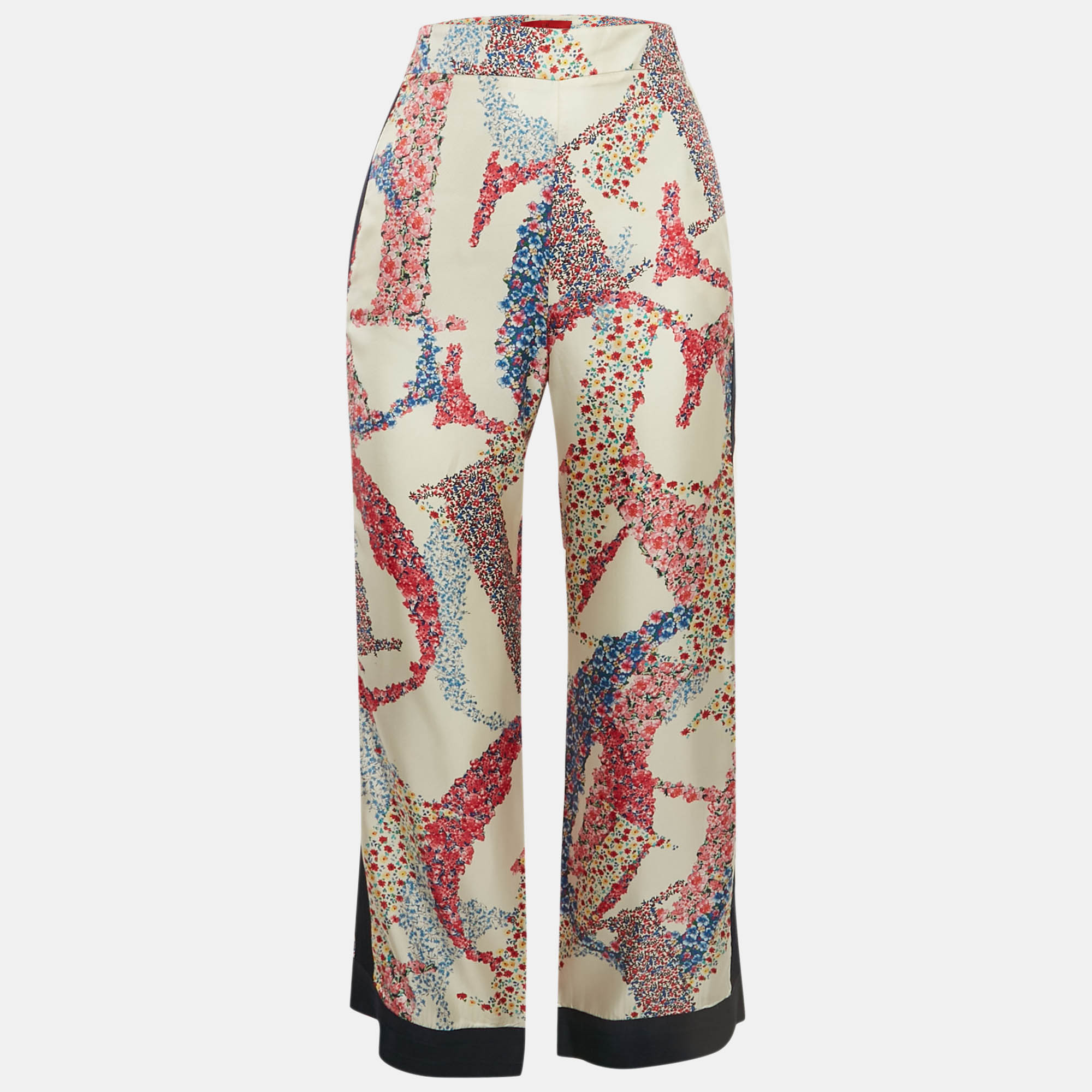 

CH Carolina Herrera White Floral Print Silk Wide-Leg Trousers XS
