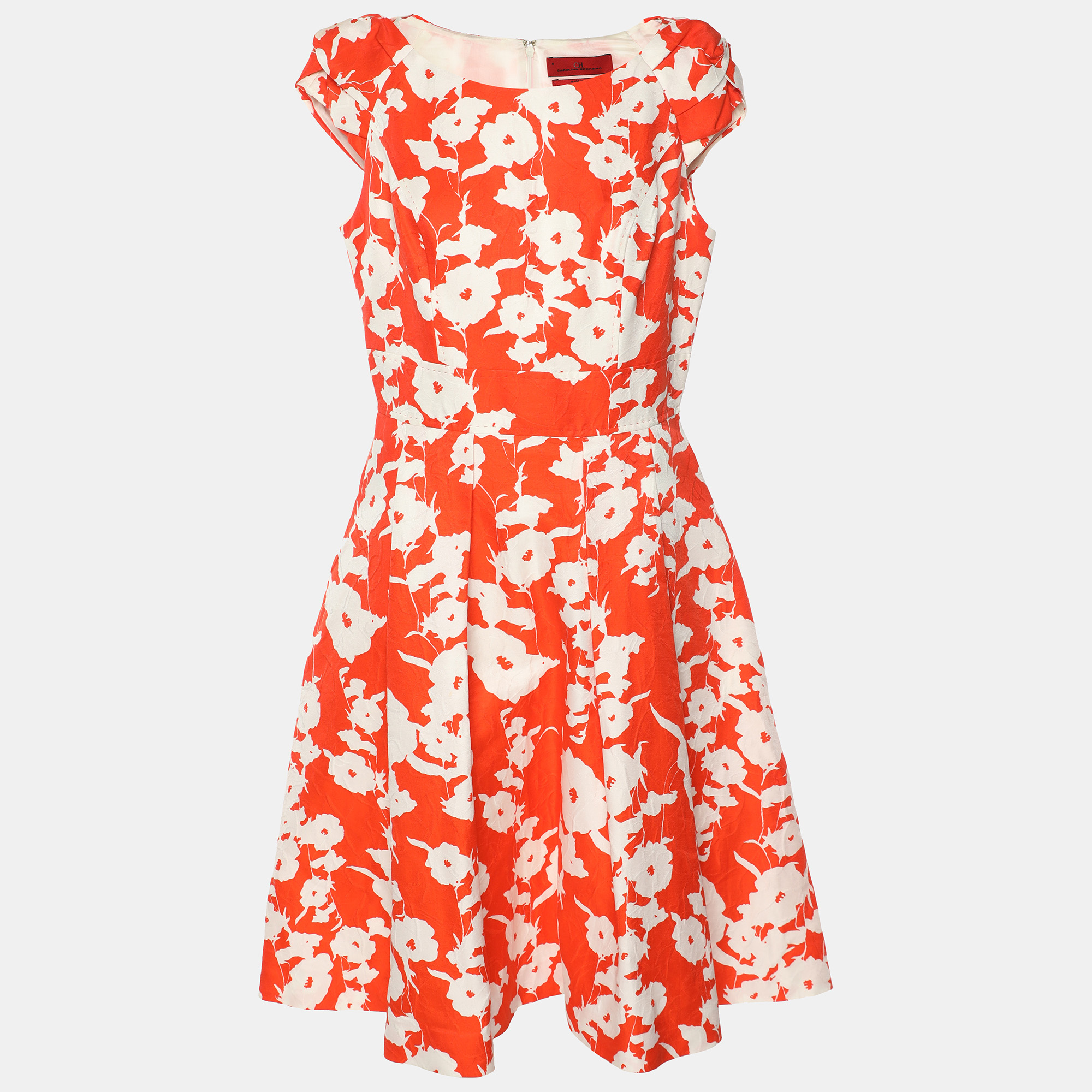 

CH Carolina Herrera Orange/White Floral Print Cotton Silk Midi Dress M