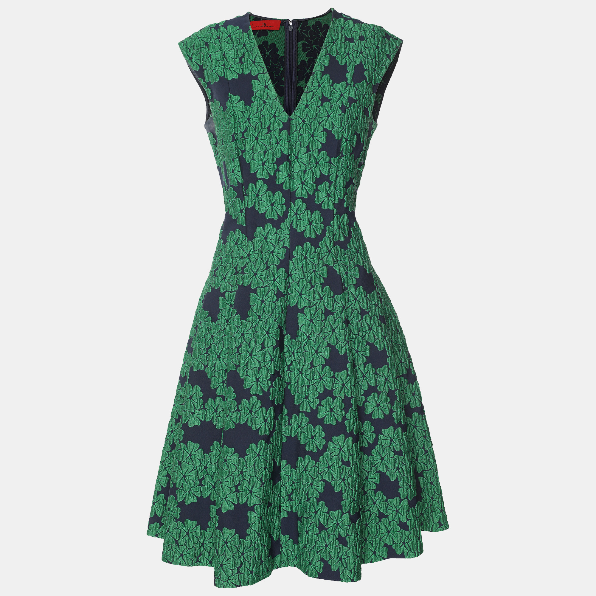 

CH Carolina Herrera Blue/Green Floral Jacquard Midi Dress M
