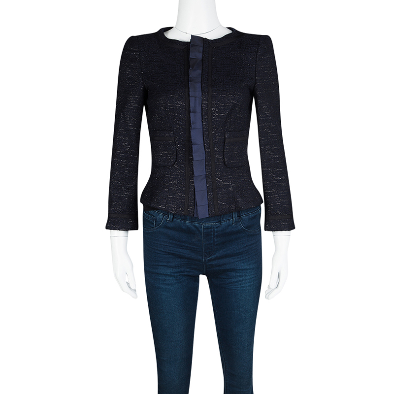 

CH Carolina Herrera Navy Blue Textured Lurex Knit Cropped Jacket