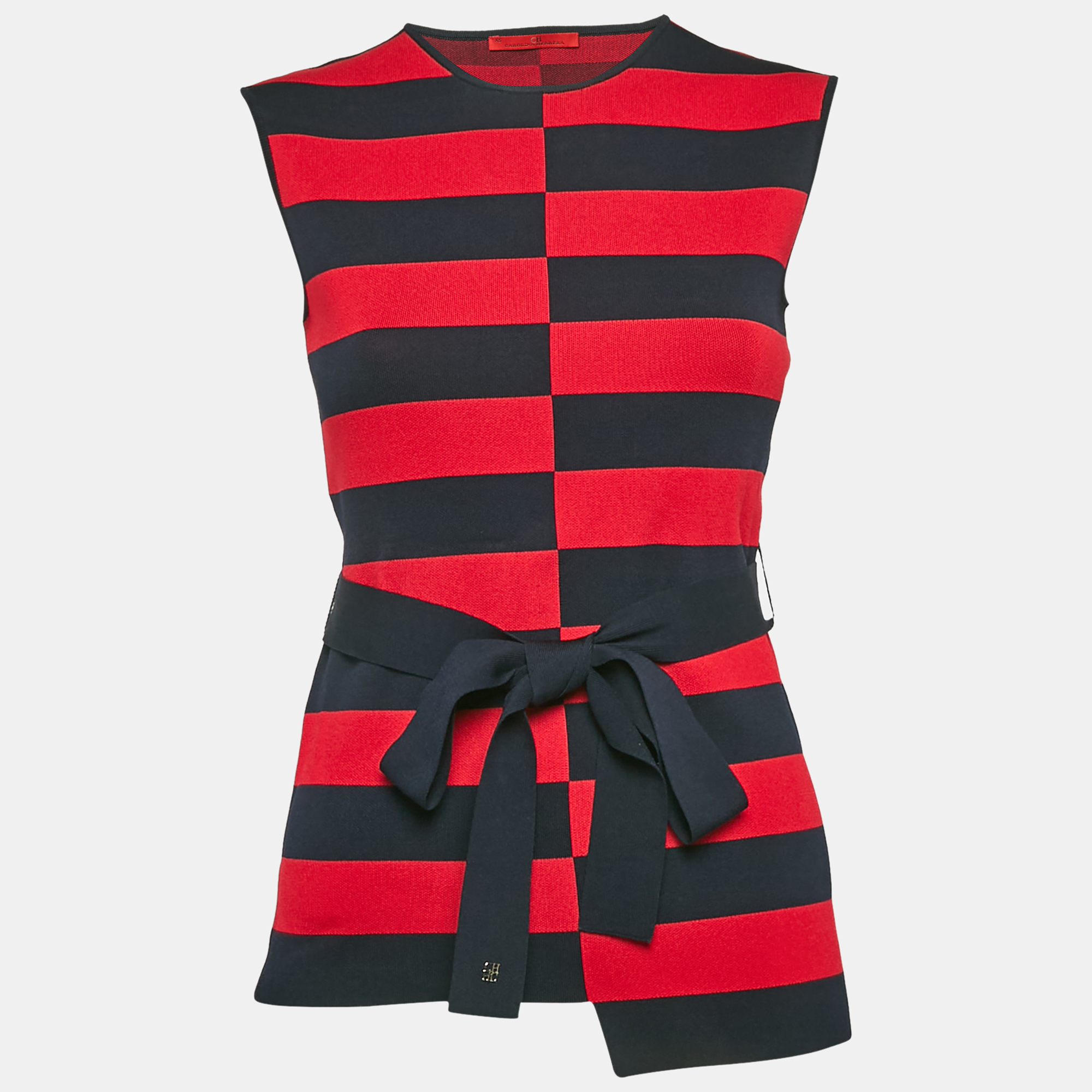 

CH Carolina Herrera Navy Blue Striped Knit Belted Top XS