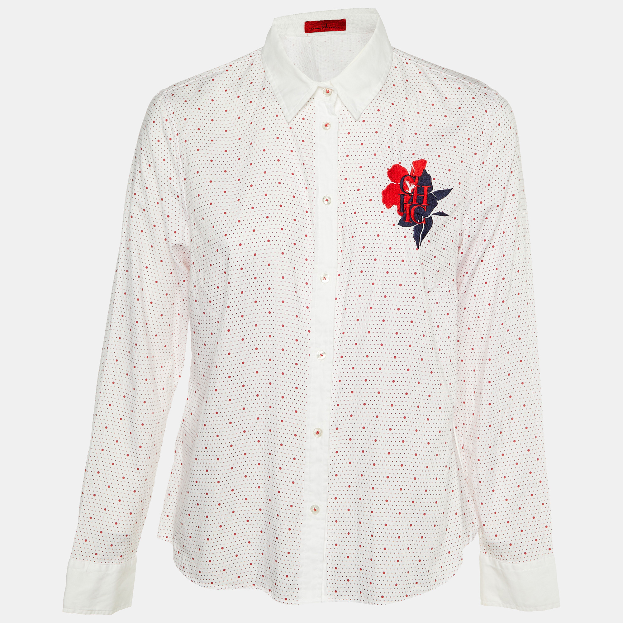 

CH Carolina Herrera White & Red Polka Dot Printed Cotton Shirt L
