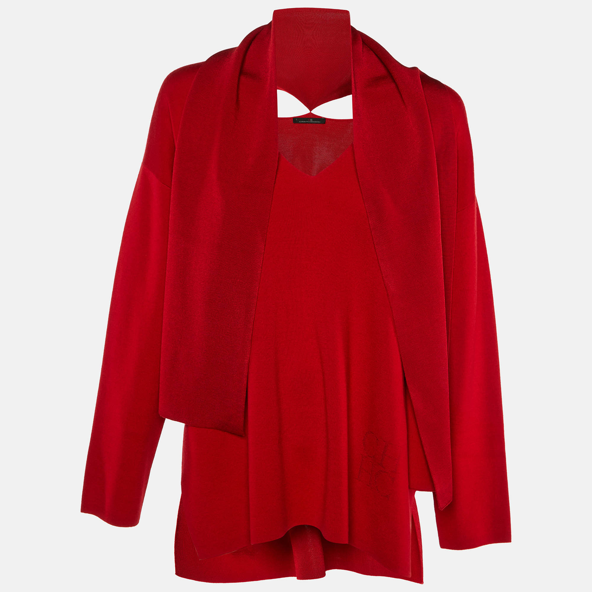 

CH Carolina Herrera Red Knit Scarf Detail Top L