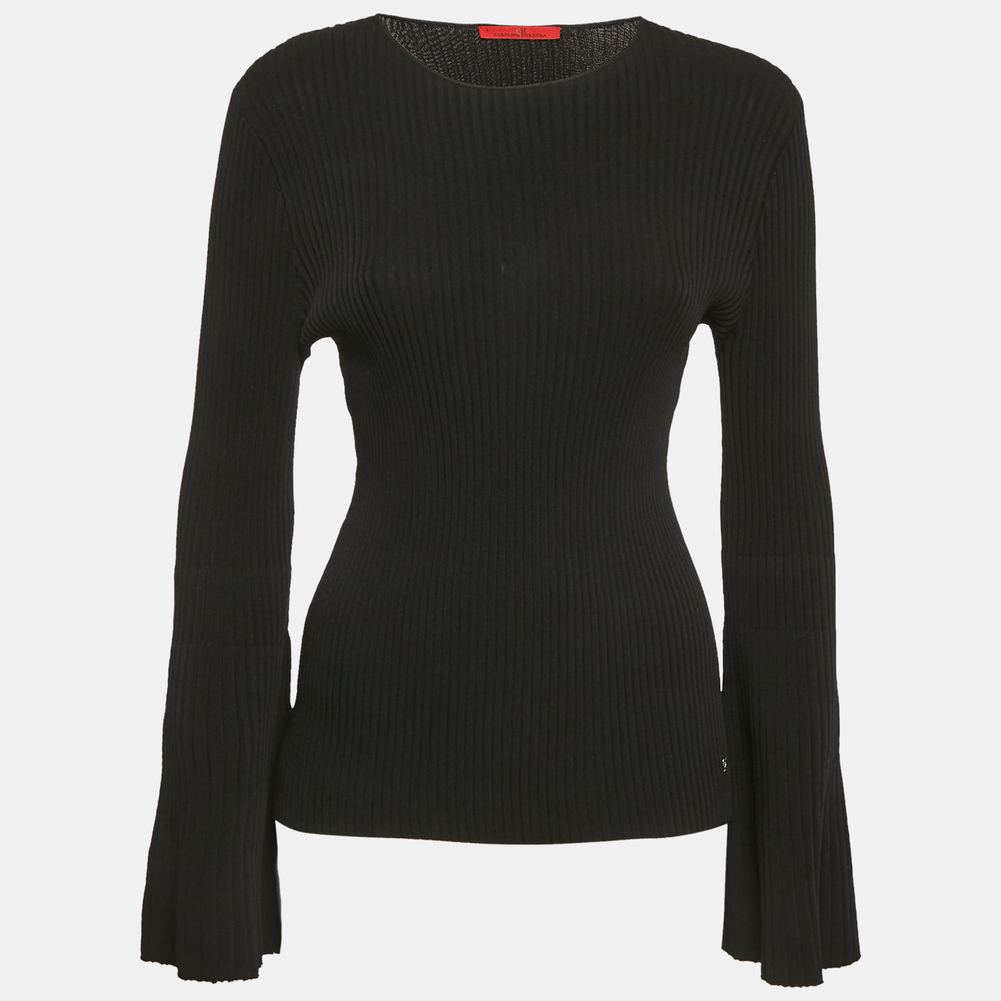 

CH Carolina Herrera Black Rib Knit Bell Sleeve Top L