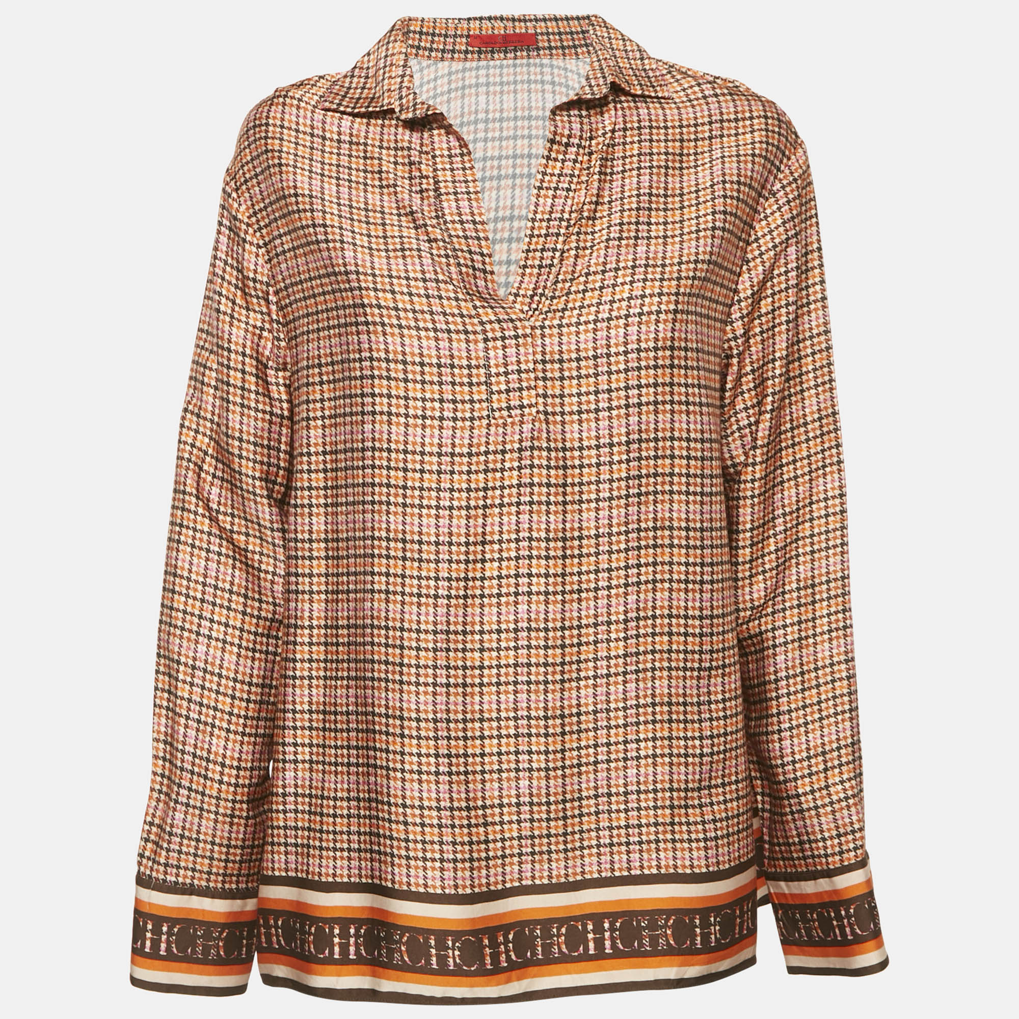 

CH Carolina Herrera Red Houndstooth Printed Sateen Top M