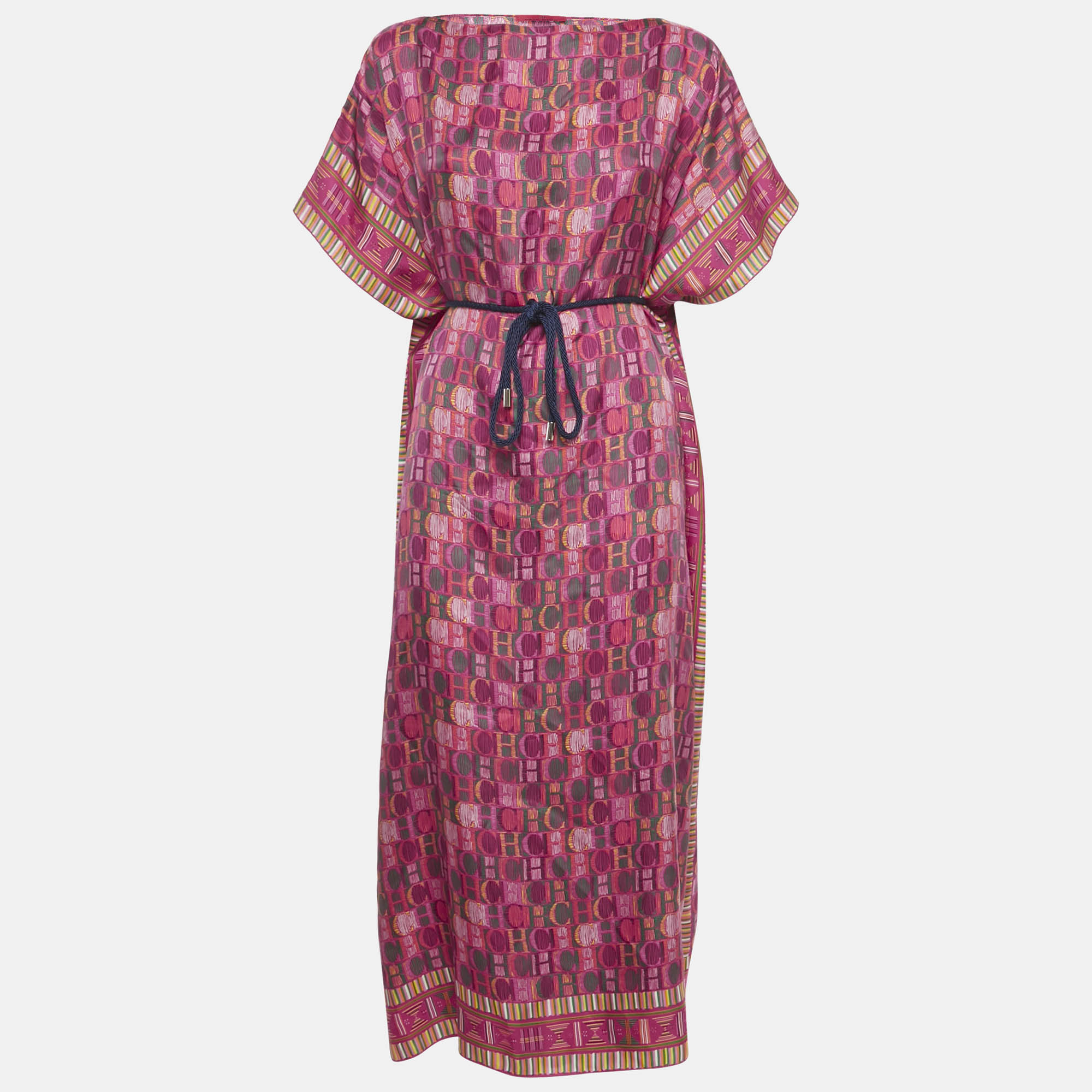 

CH Carolina Herrera Pink CH Print Silk Belted Kaftan Dress