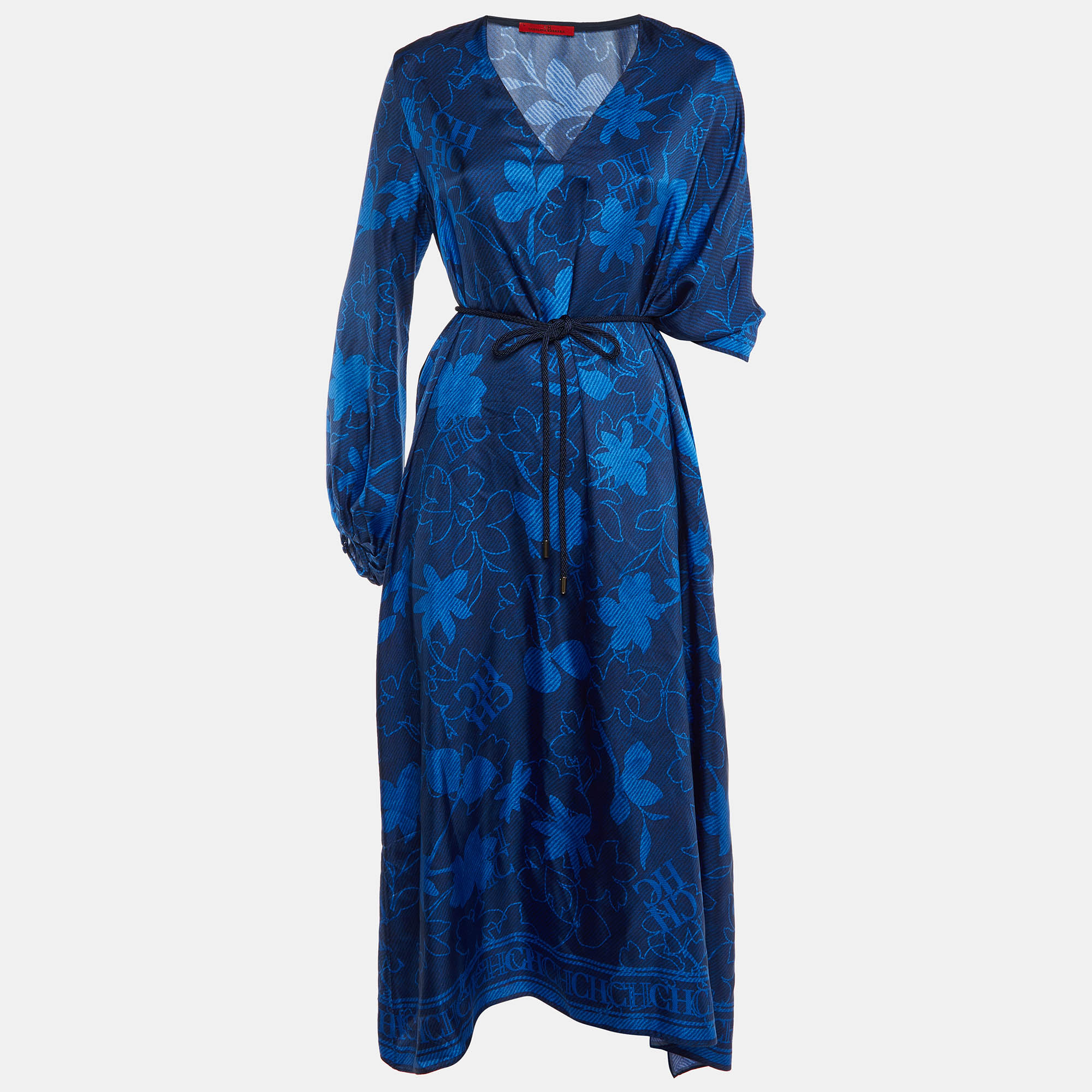 

CH Carolina Herrera Blue Logo Floral Print Silk Asymmetric Tunic L