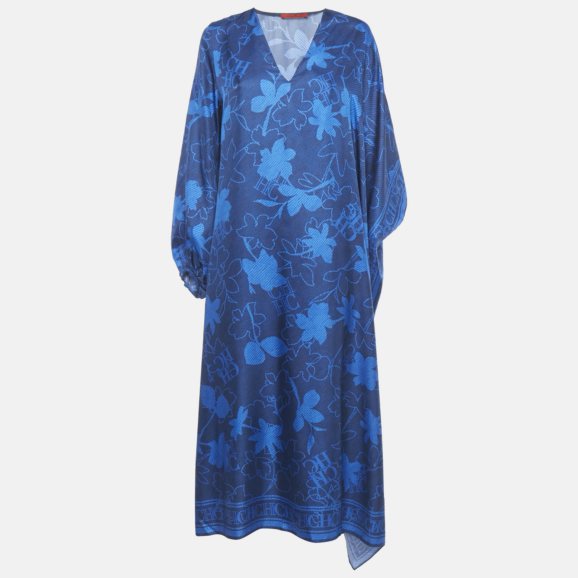 

CH Carolina Herrera Blue Logo Floral Print Silk Asymmetric Tunic L