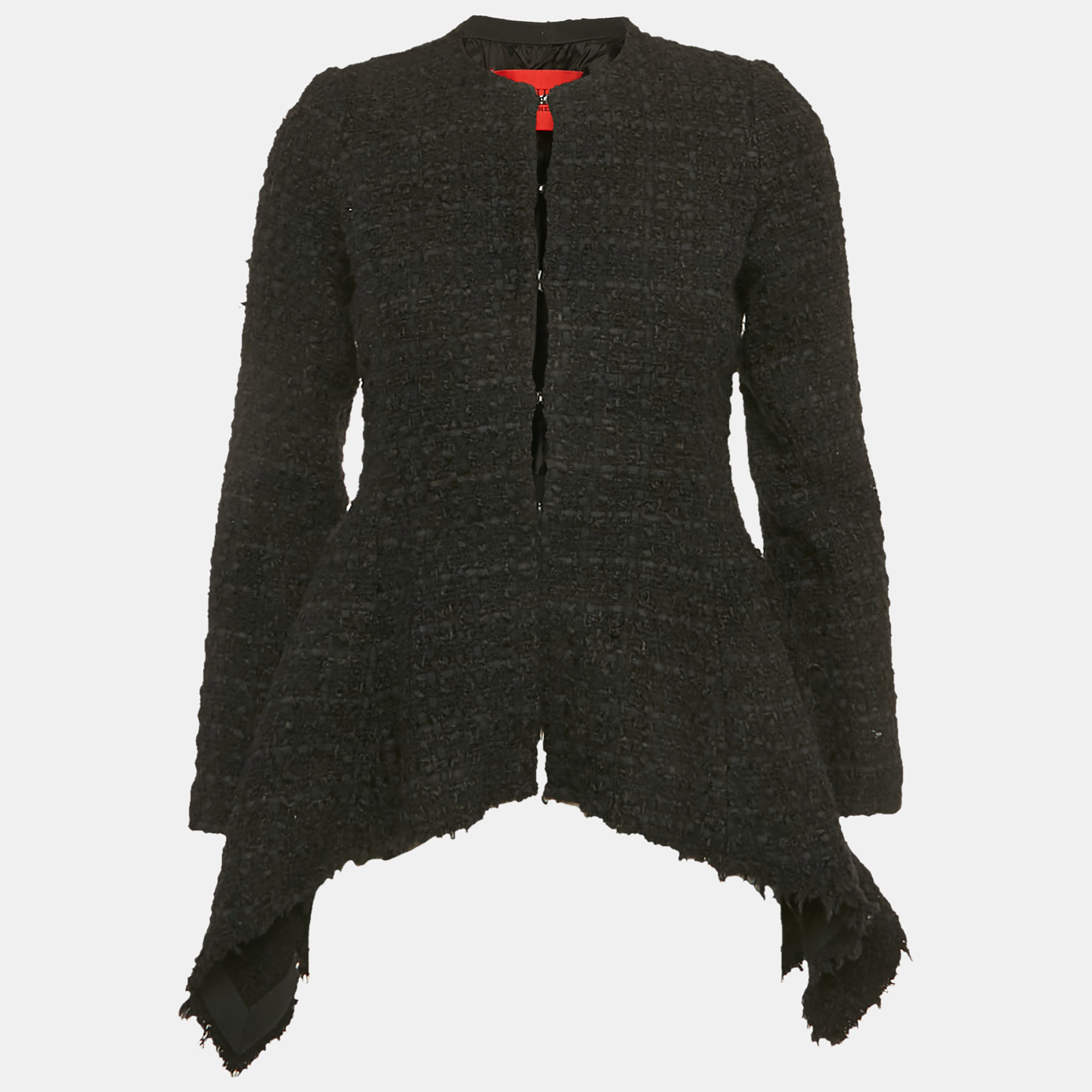 

CH Carolina Herrera Black Tweed Flared Asymmetric Jacket S