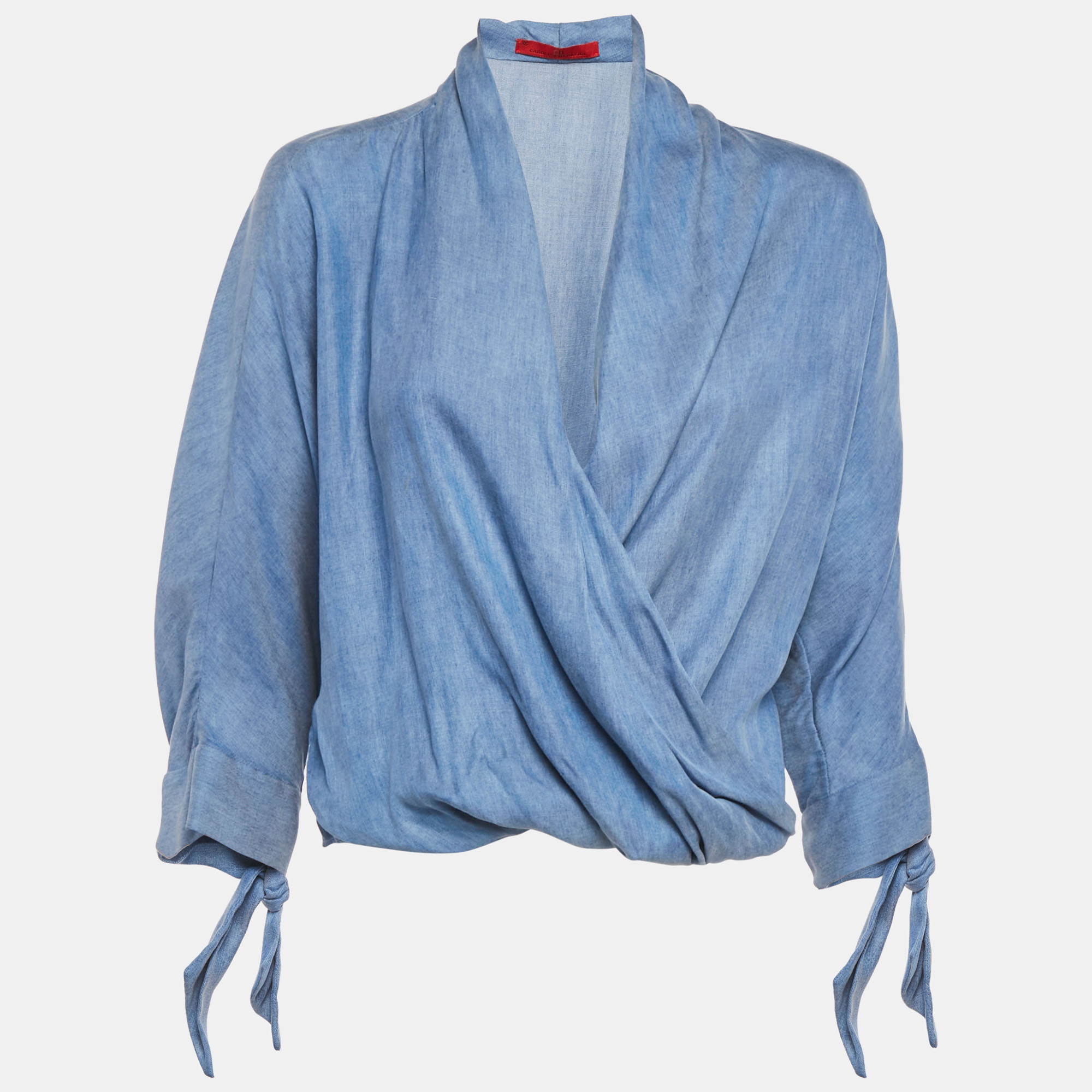 

CH Carolina Herrera Blue Lyocell Plunging Neck Blouse XS