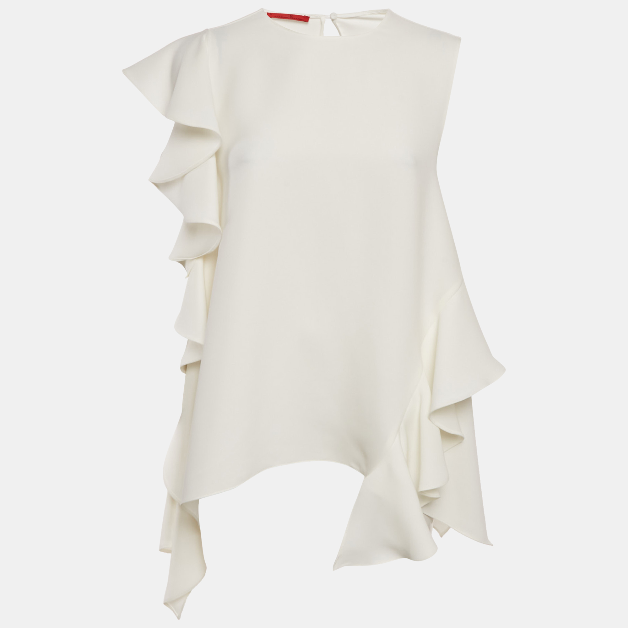 

CH Carolina Herrera White Crepe Ruffled Sleeveless Top S