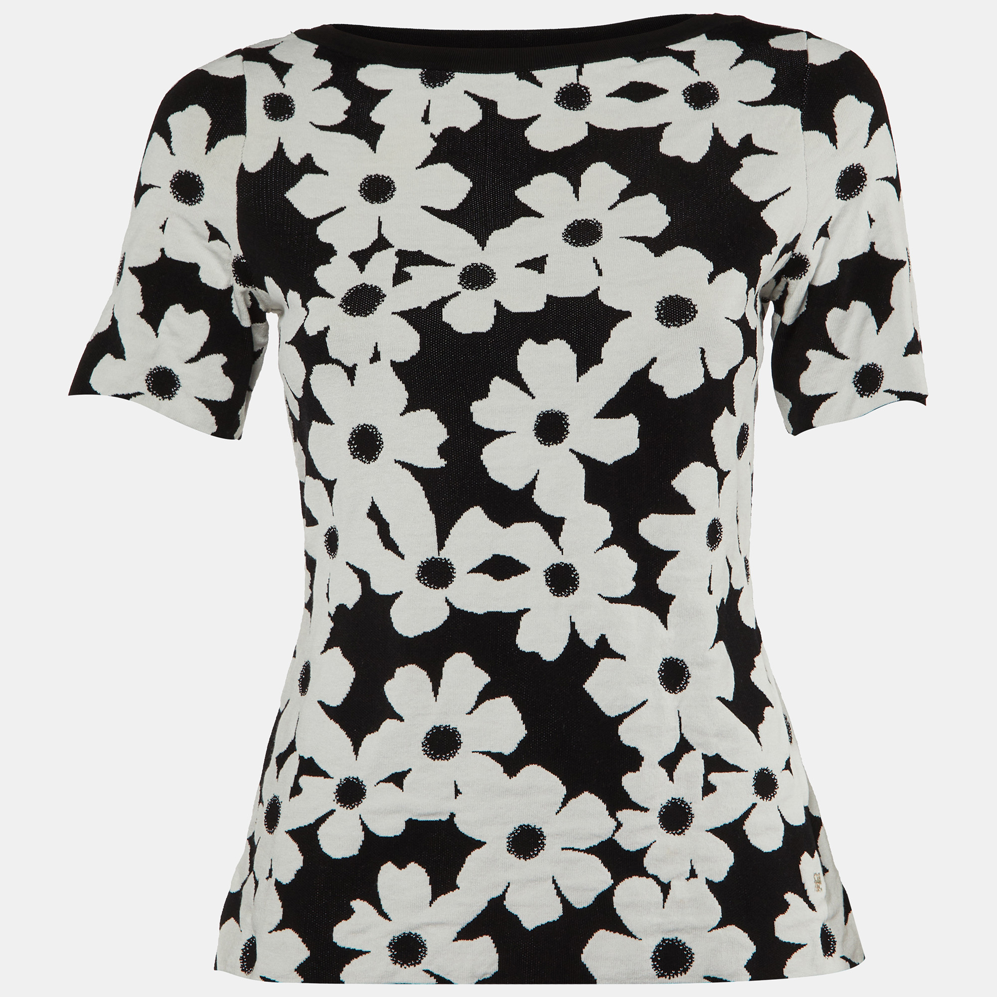

CH Carolina Herrera Monochrome Floral Jacquard Knit Top XXS, Black
