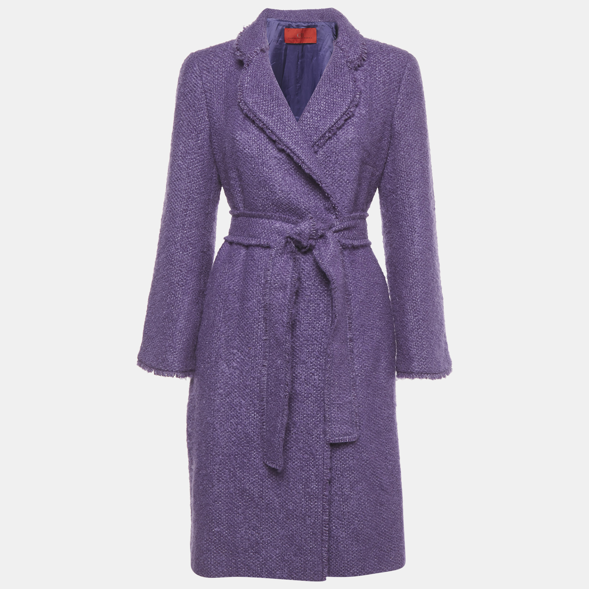 Pre-owned Ch Carolina Herrera Purple Wool Blend Tweed Belted Mid-length Coat M