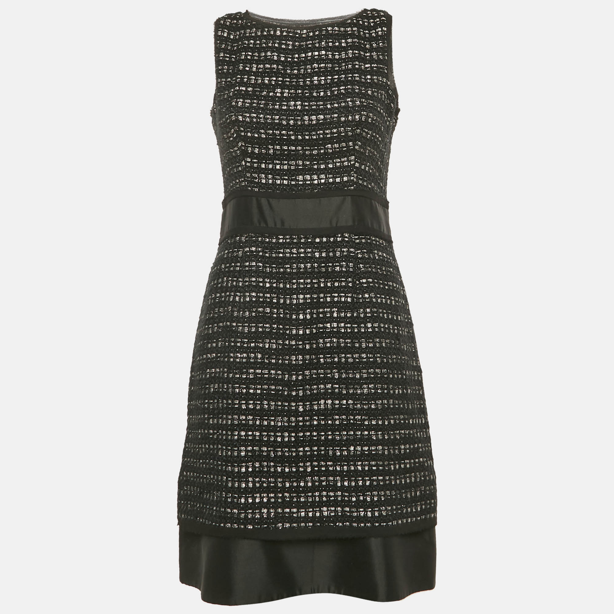 

CH Carolina Herrera Black Lurex Tweed Raw Edge Short Dress M