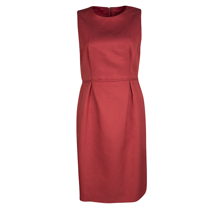 CH Carolina Herrera Red Embossed Jacquard Sleeveless Dress M