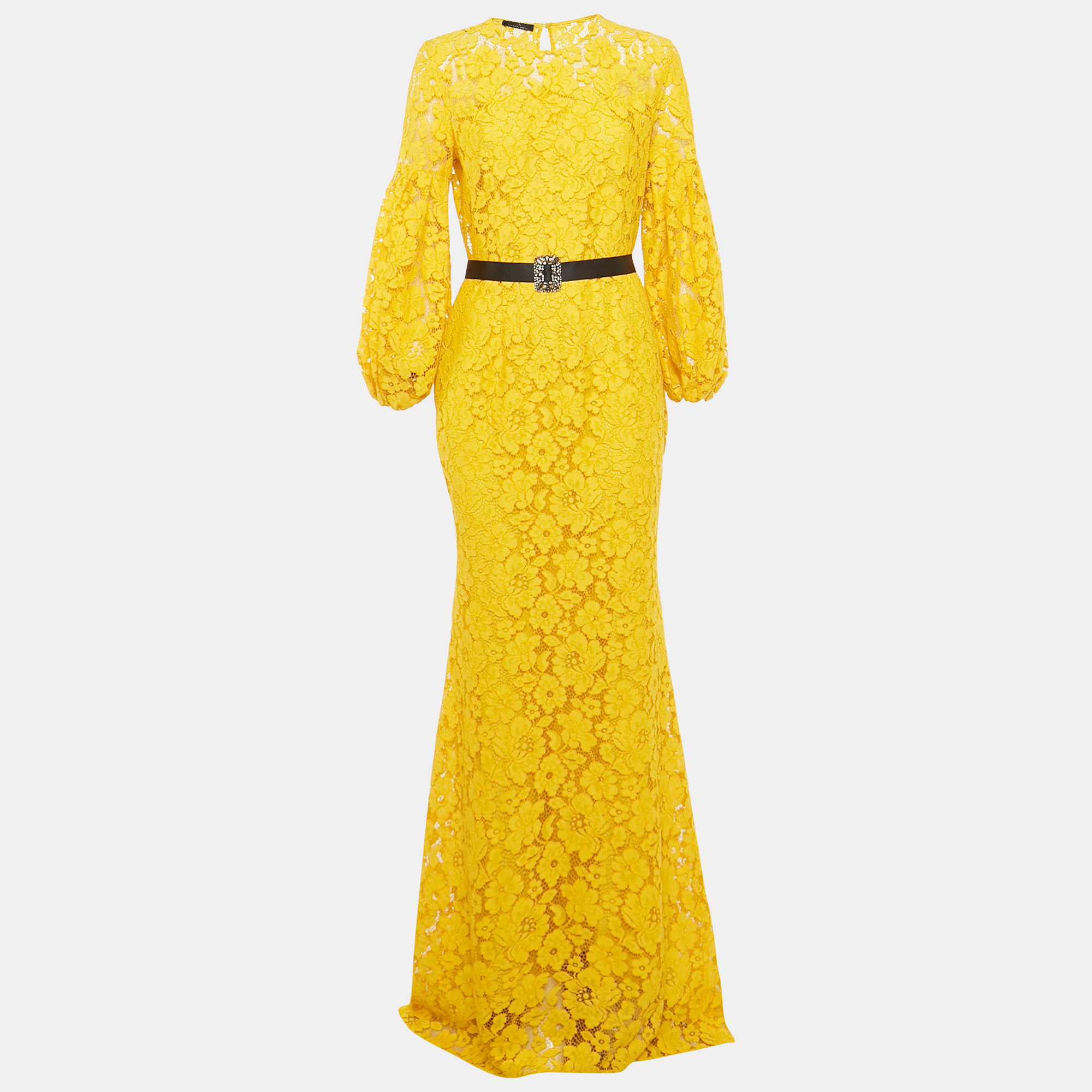 

CH Carolina Herrera Yellow Lace Belted Long Dress M