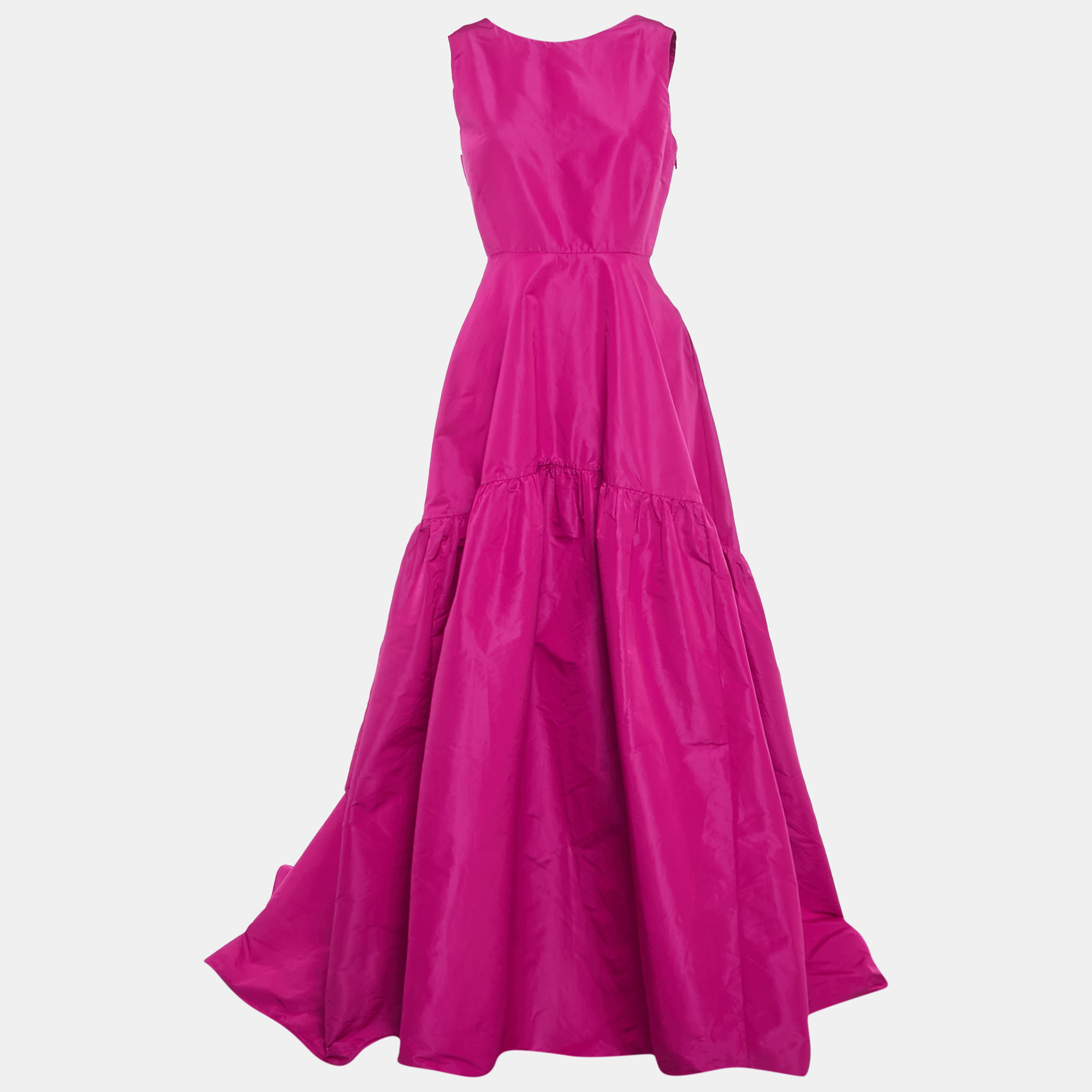 

CH Carolina Herrera Magenta Taffeta Bow Tie Detail Asymmetric Hem Gown L, Pink
