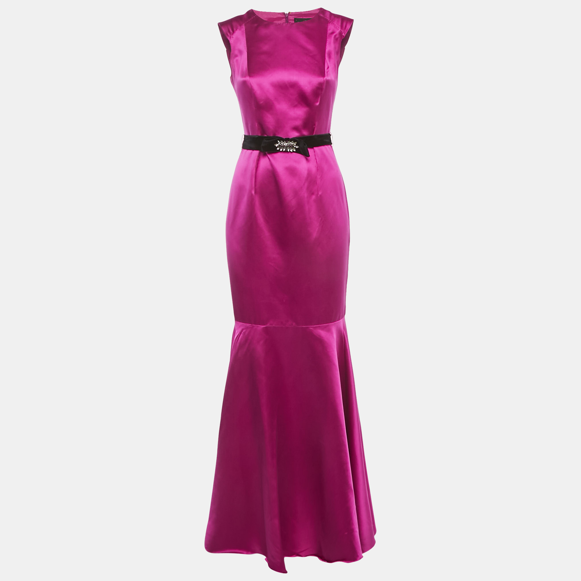 

CH Carolina Herrera Pink Silk Belted Sleeveless High-Low Gown S