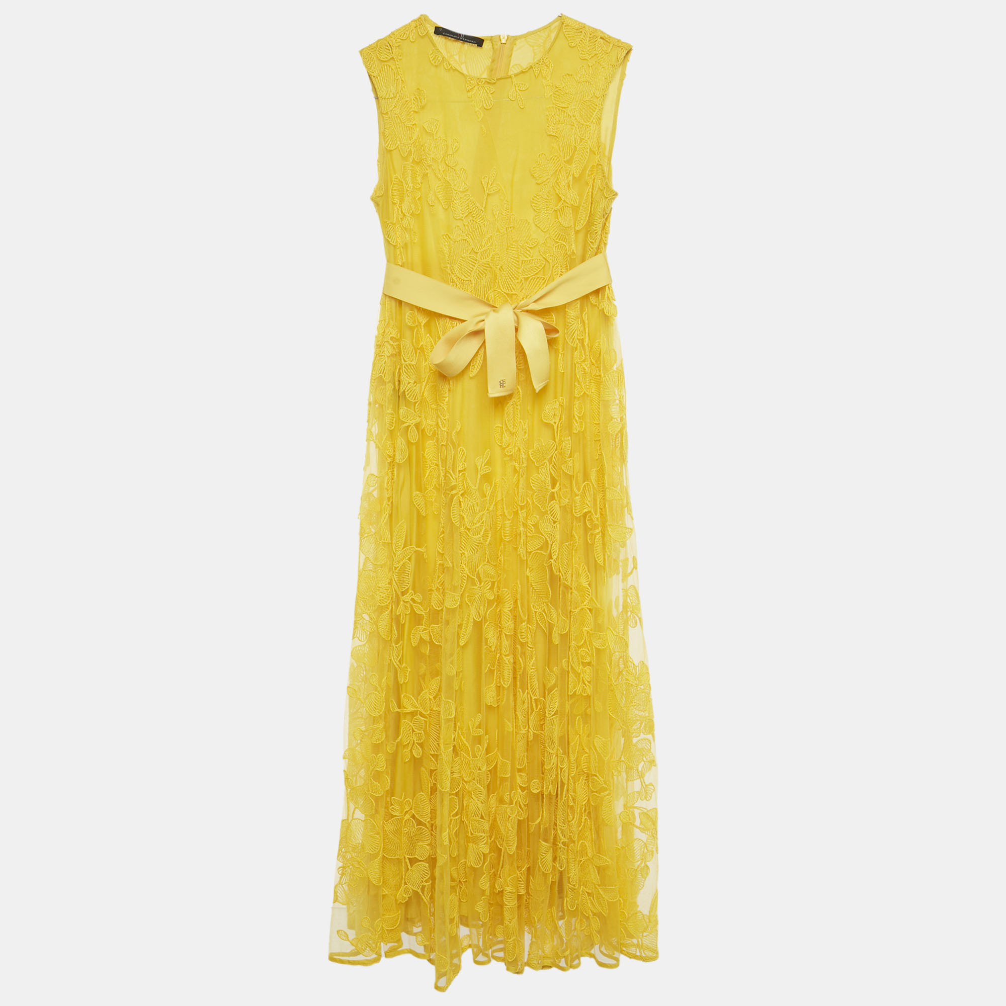

CH Carolina Herrera Yellow Floral Lace Midi Dress L