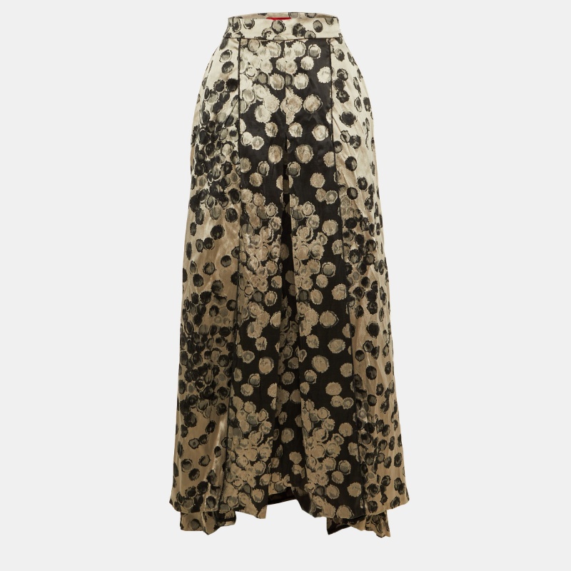 Pre-owned Ch Carolina Herrera Black /beige Jacquard High Low Maxi Skirt M