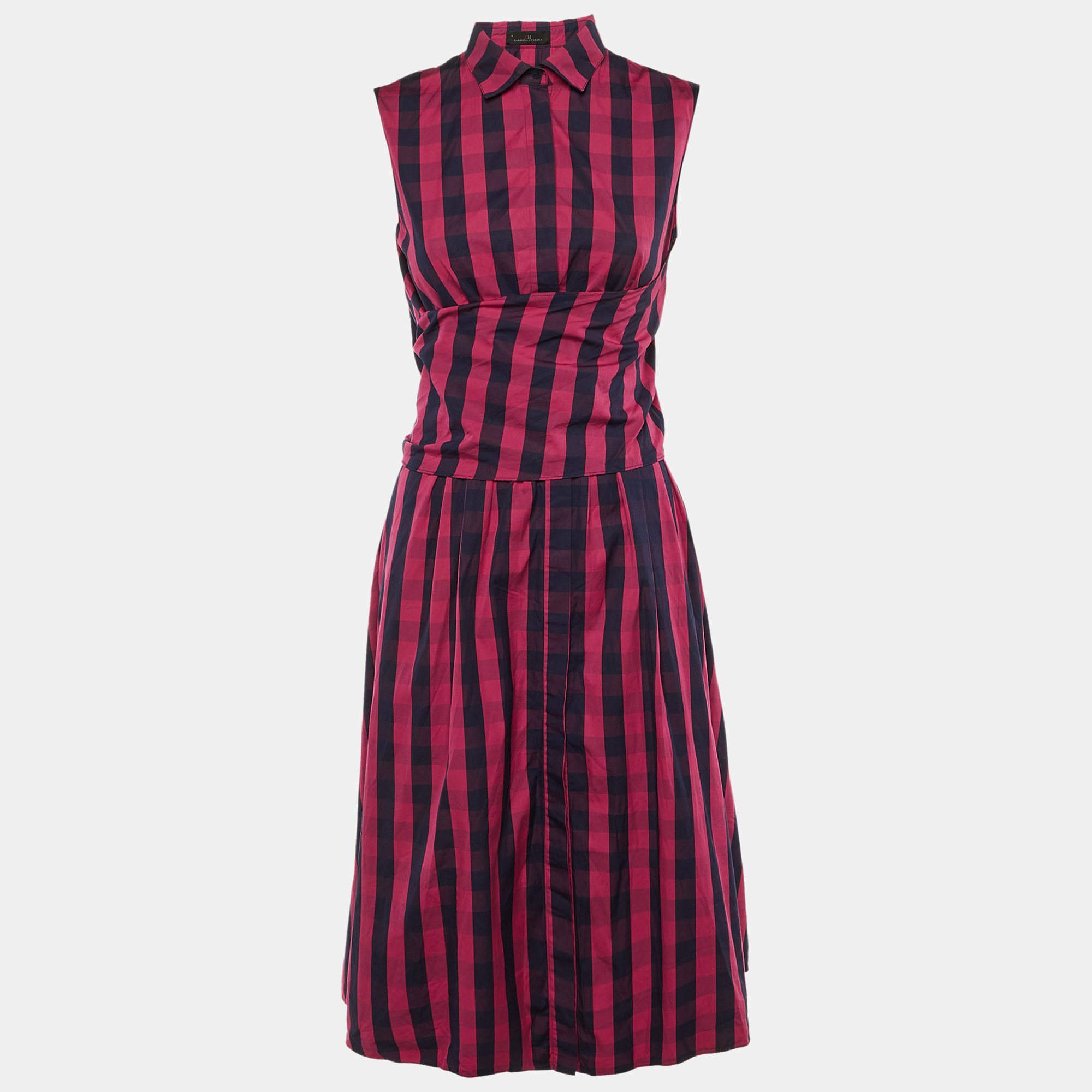 Pre-owned Ch Carolina Herrera Pink Striped Cotton Waist Tie Detail Midi Dress M