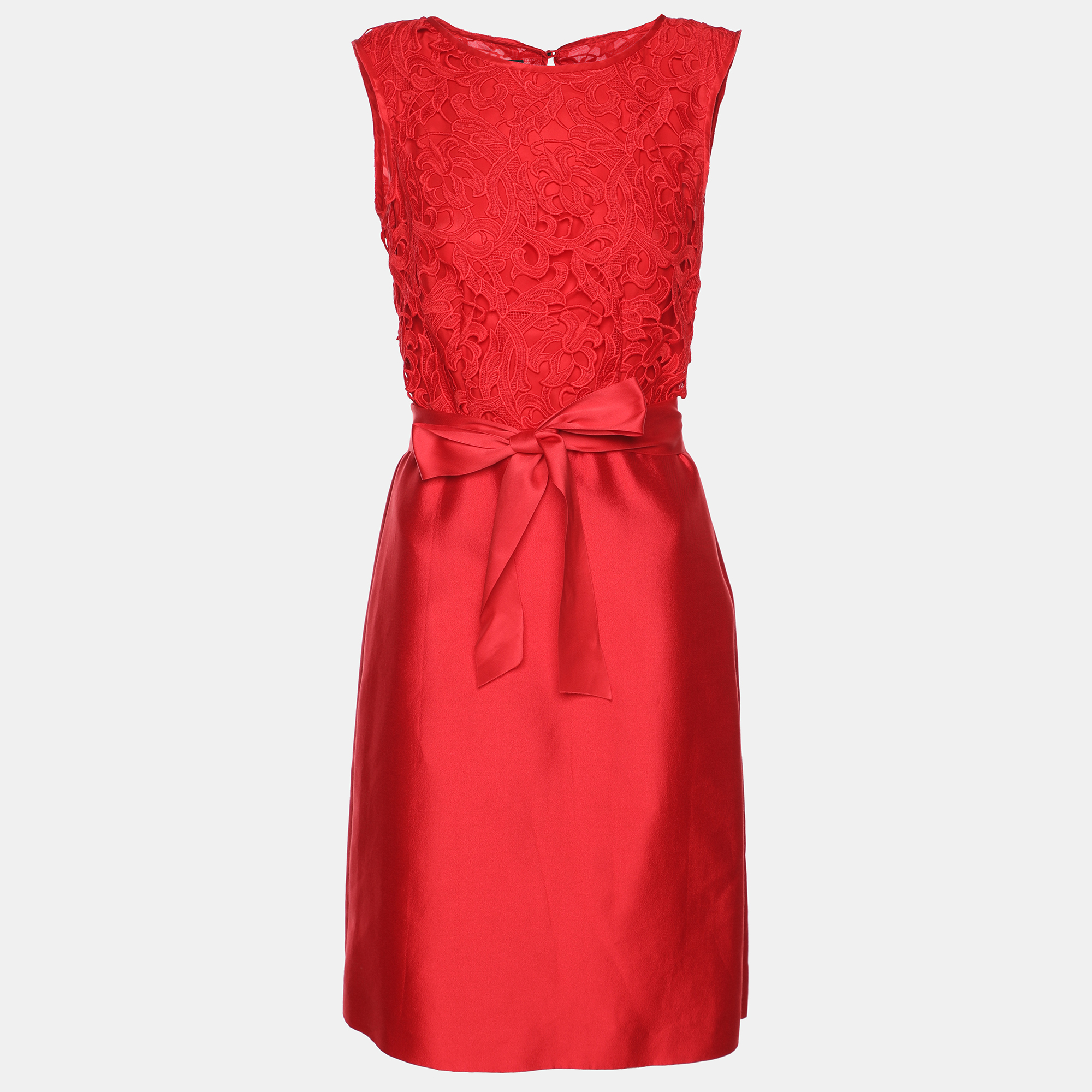 

CH Carolina Herrera Red Floral Lace & Crepe Sleeveless Short Dress S