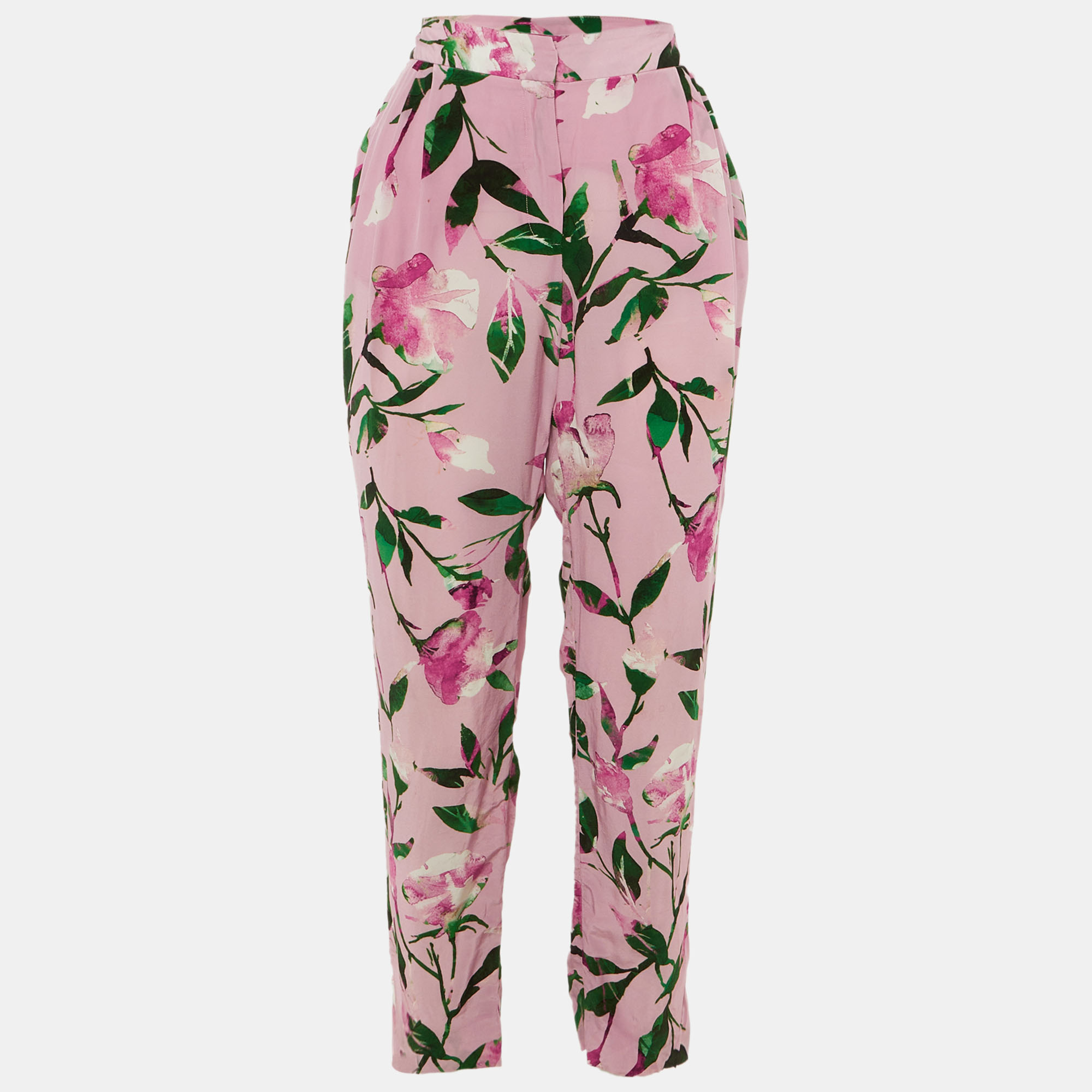 

CH Carolina Herrera Pink Floral Pint Silk Blend Trousers M