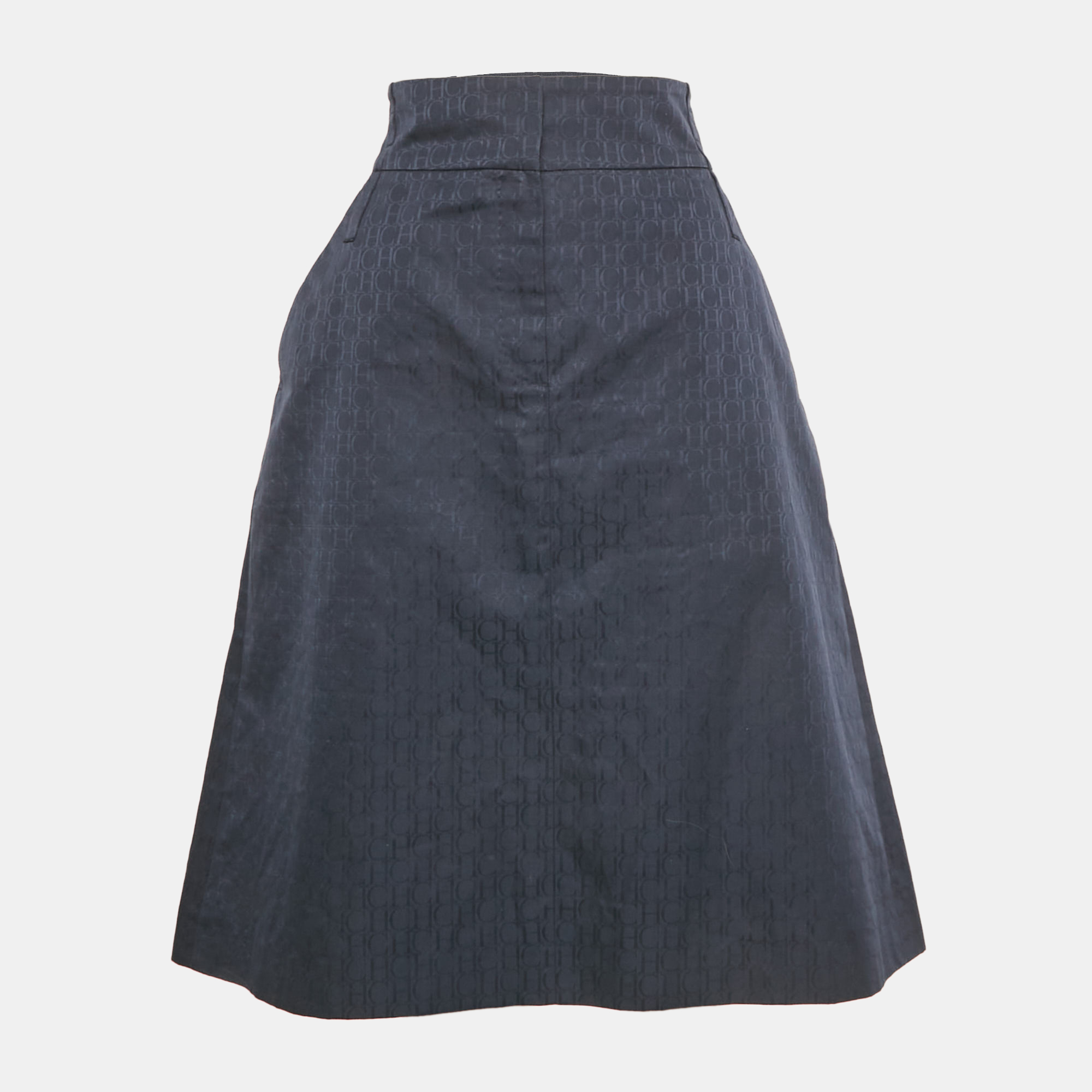 

CH Carolina Herrera Navy Blue Monogram Jacquard Midi Skirt L