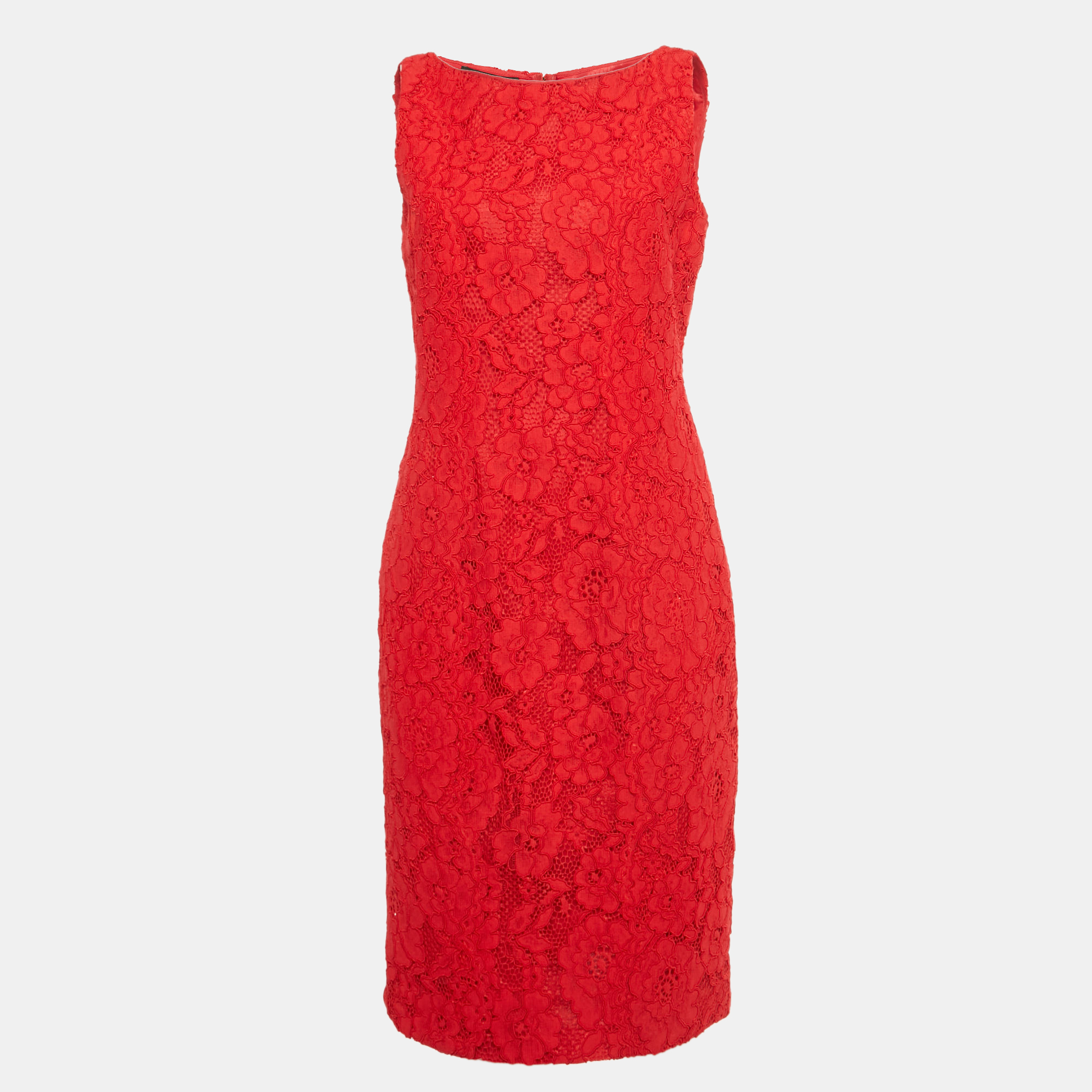 

CH Carolina Herrera Red Lace Sleeveless Shift Dress M