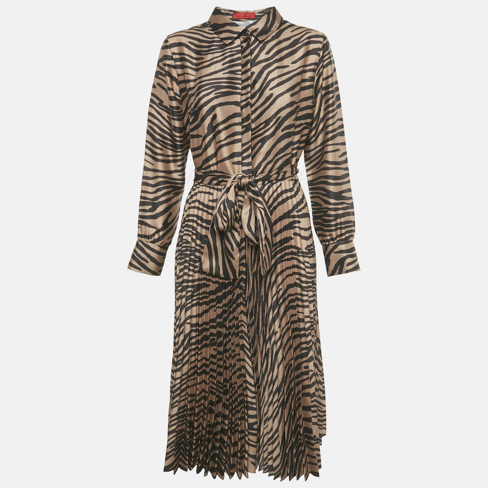 

CH Carolina Herrera Brown Animal Print Satin Plisse Midi Dress L