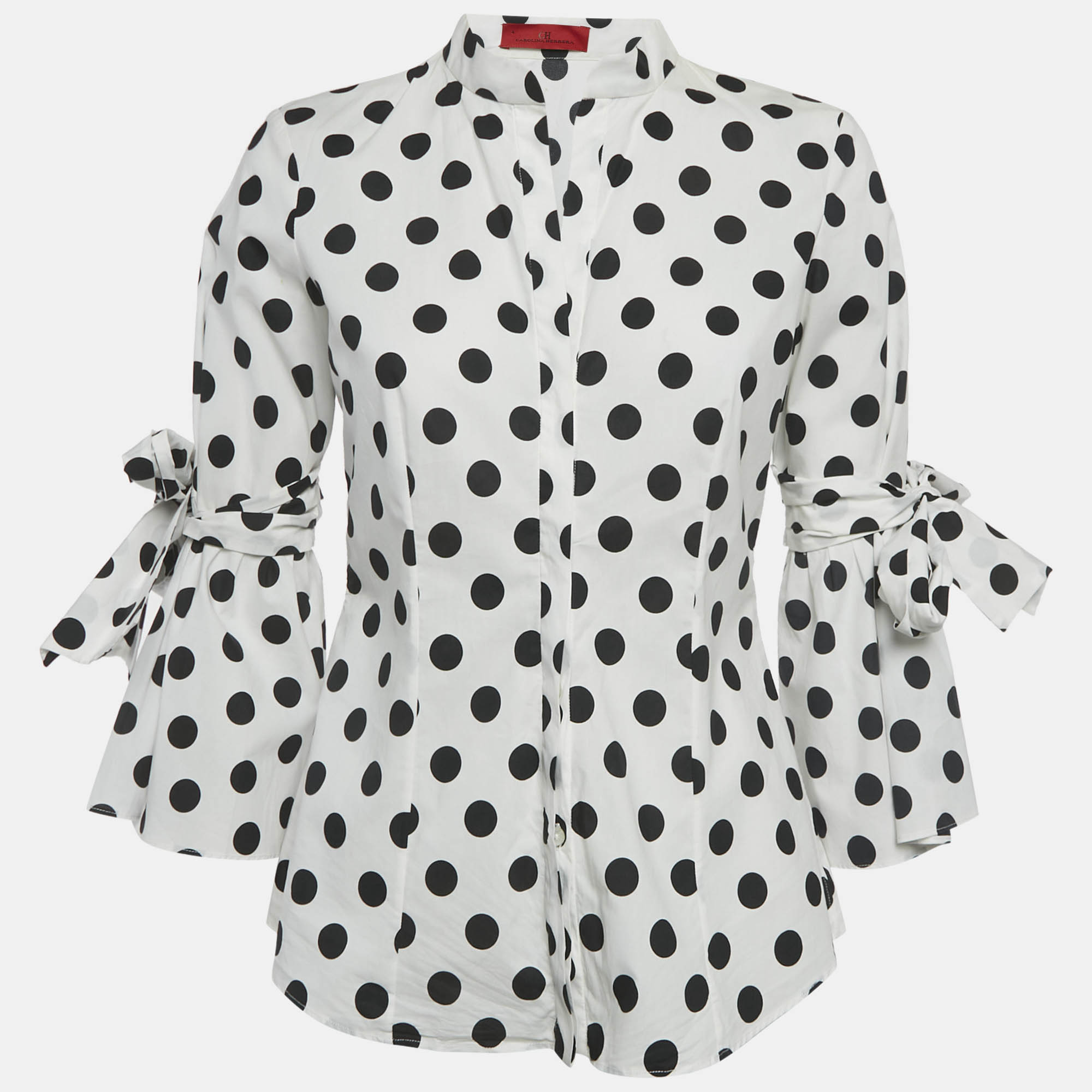 

CH Carolina Herrera White polka Dot Printed Cotton Sleeve Tie Detail Shirt S
