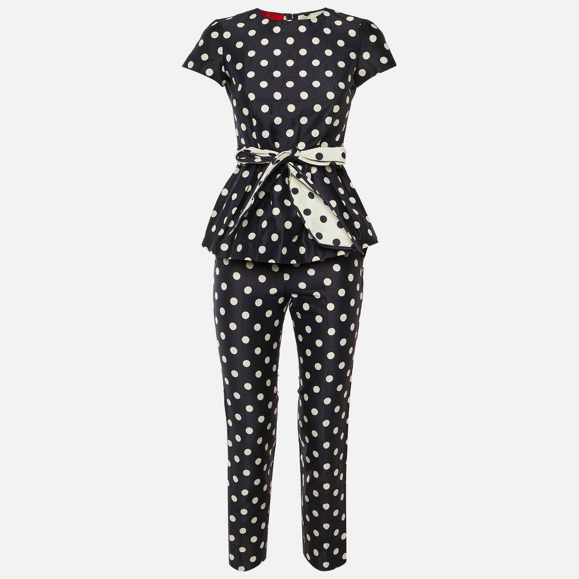 

CH Carolina Herrera Navy Blue Polka Dot Print Cotton Top & Pants Set S/XS