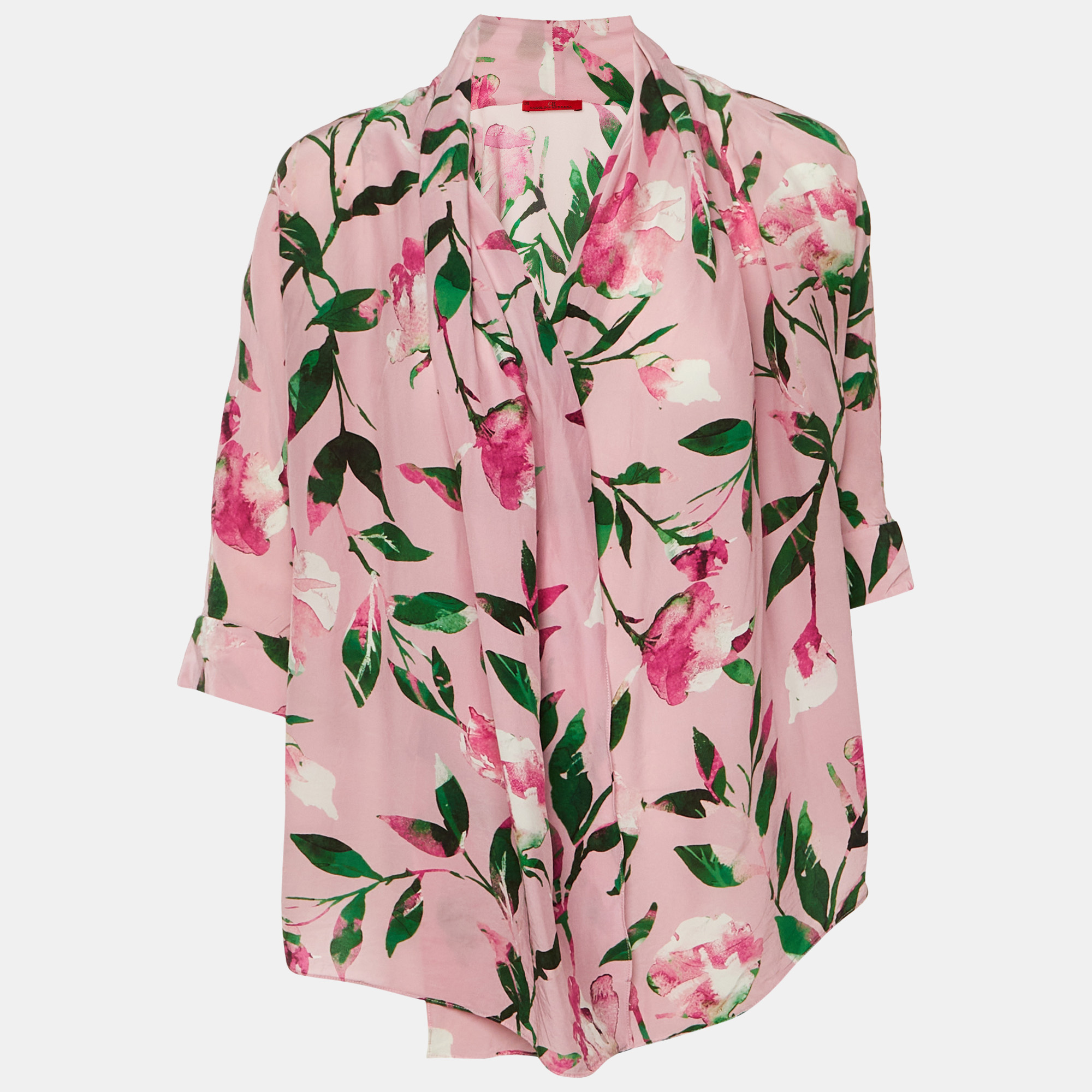 

CH Carolina Herrera Pink Floral Print Crepe & Silk Blend Wrap Around Top XXS
