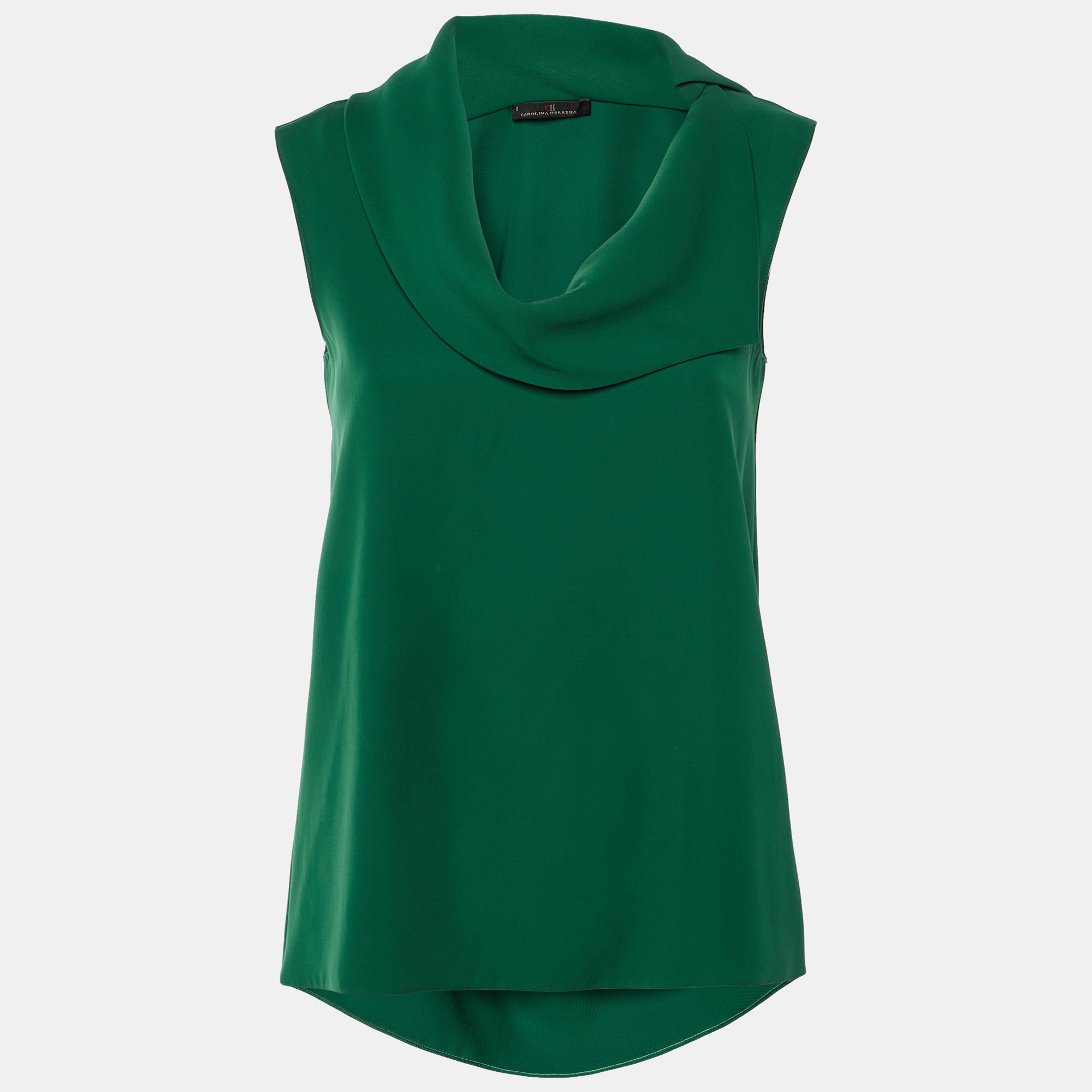 

CH Carolina Herrera Green Crepe Drape Neck Top XS