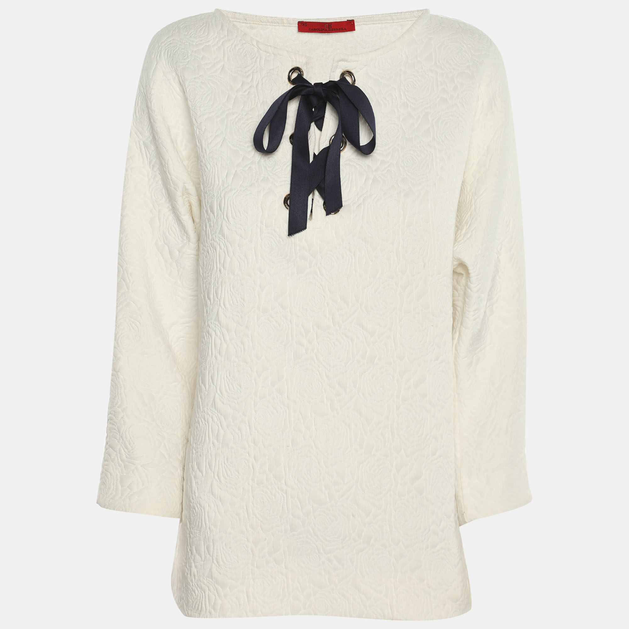 

CH Carolina Herrera White Floral Print Jacquard Blouse