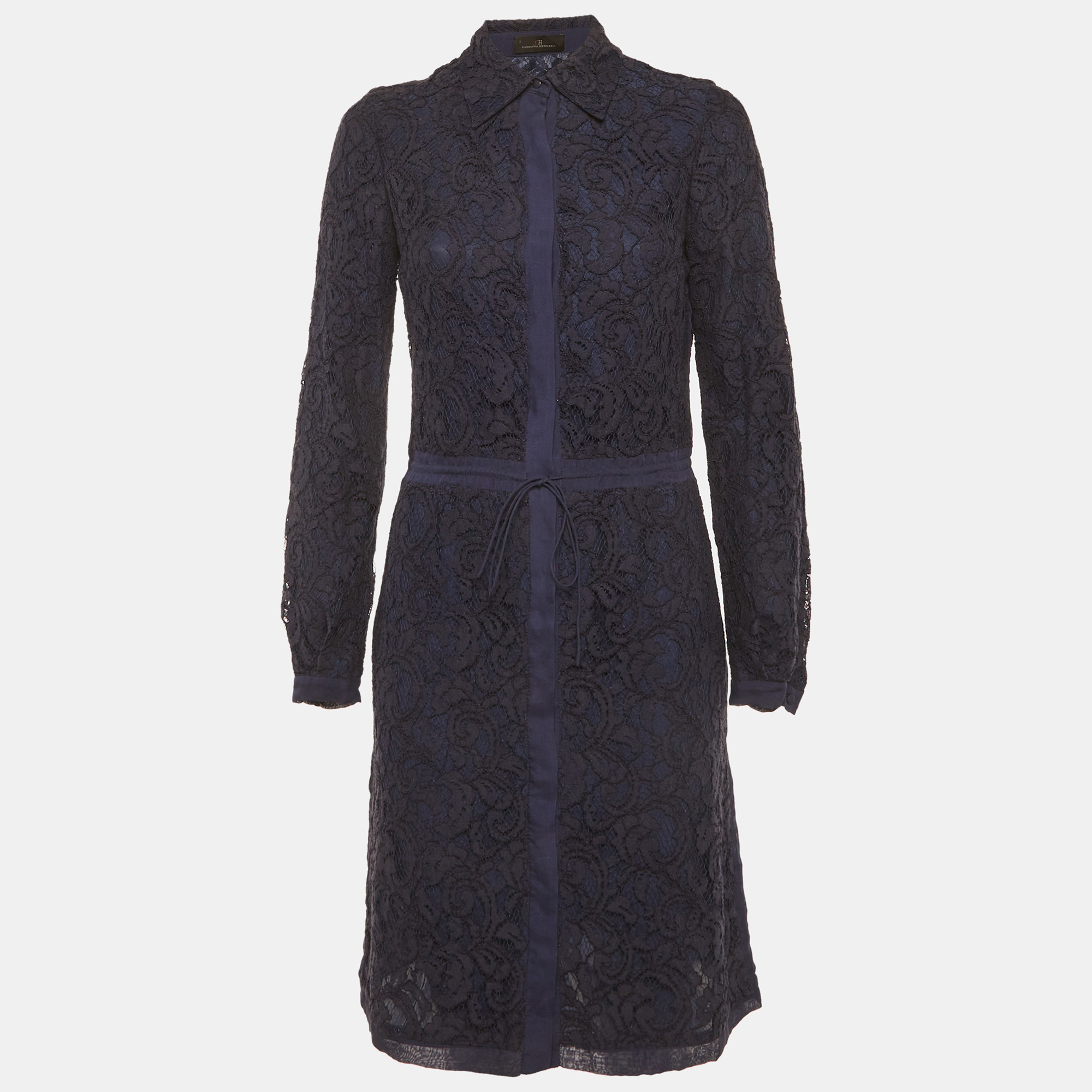 

CH Carolina Herrera Navy Blue Guipure Lace Shirt Dress S