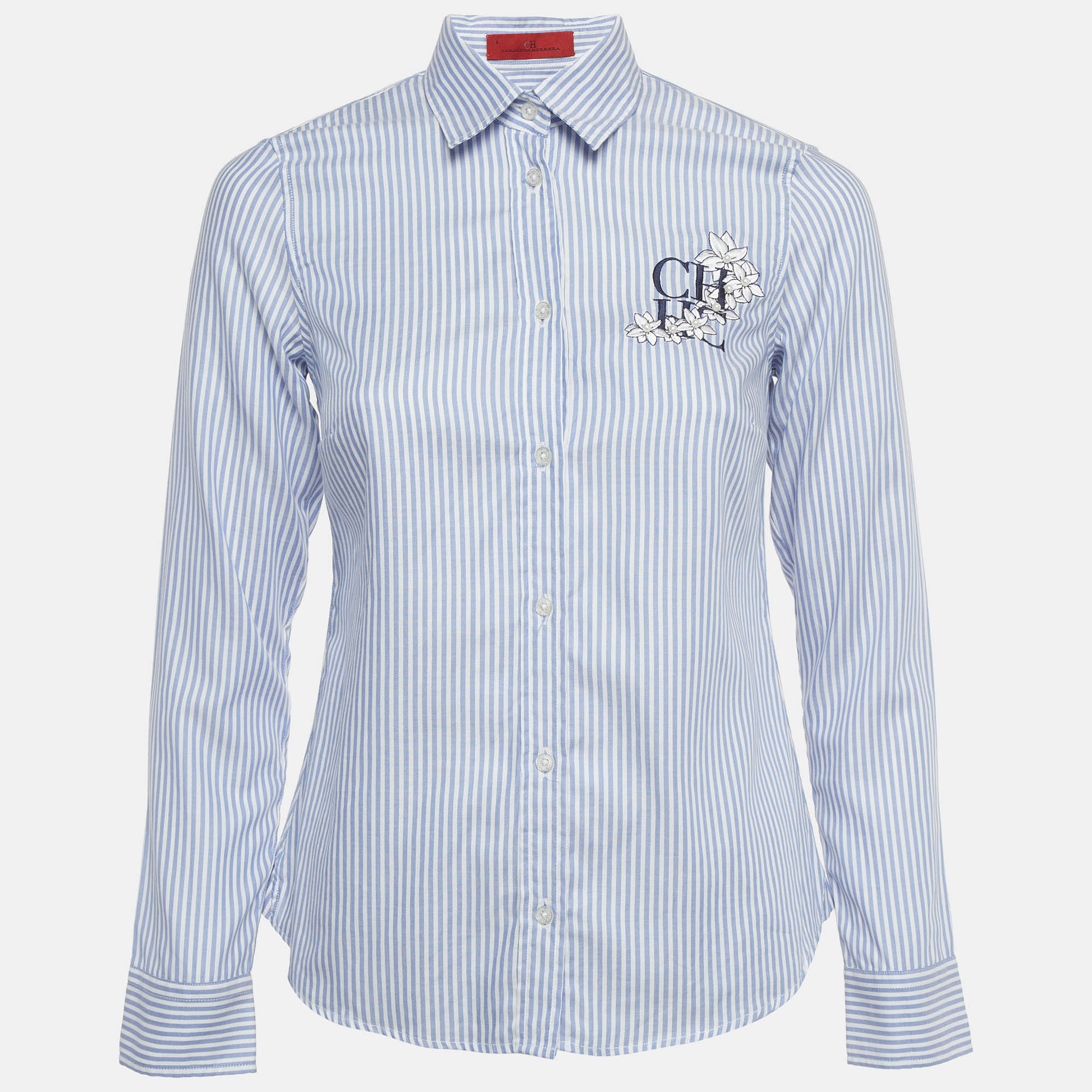 

CH Carolina Herrera White/Blue Striped Long Sleeve Shirt S